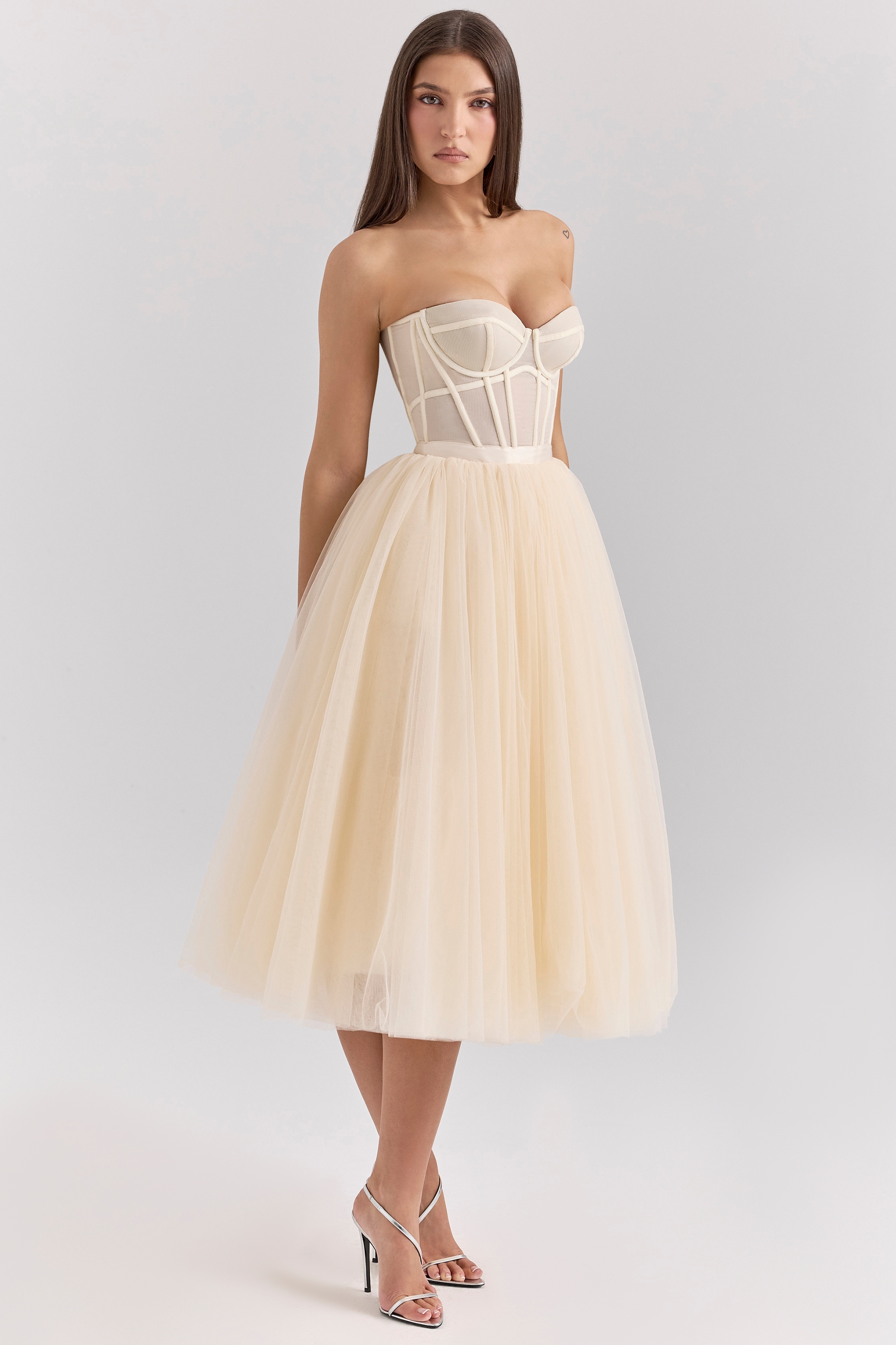 Darling  Vintage Cream Tulle Midi Dress — image 5