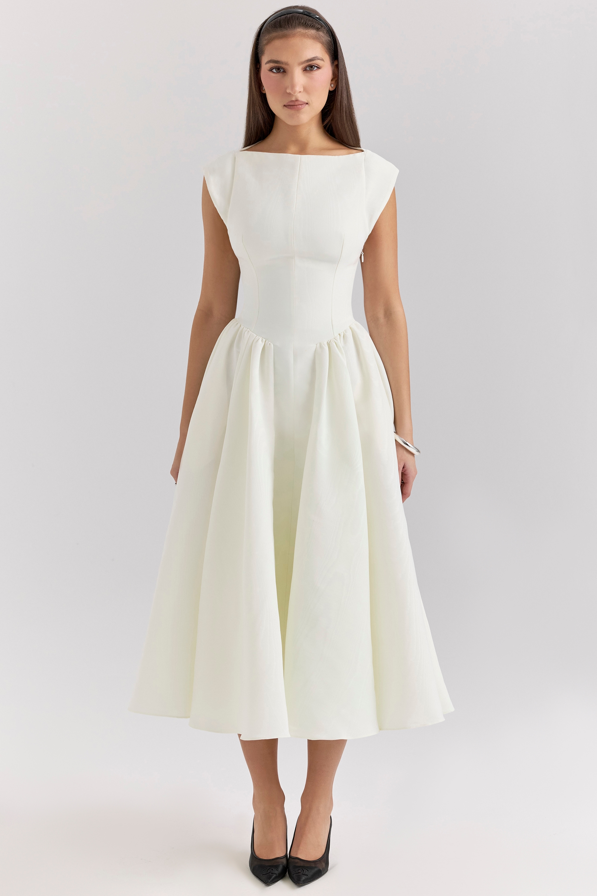Debutante  Ivory Moire Satin Midi Dress — image 3
