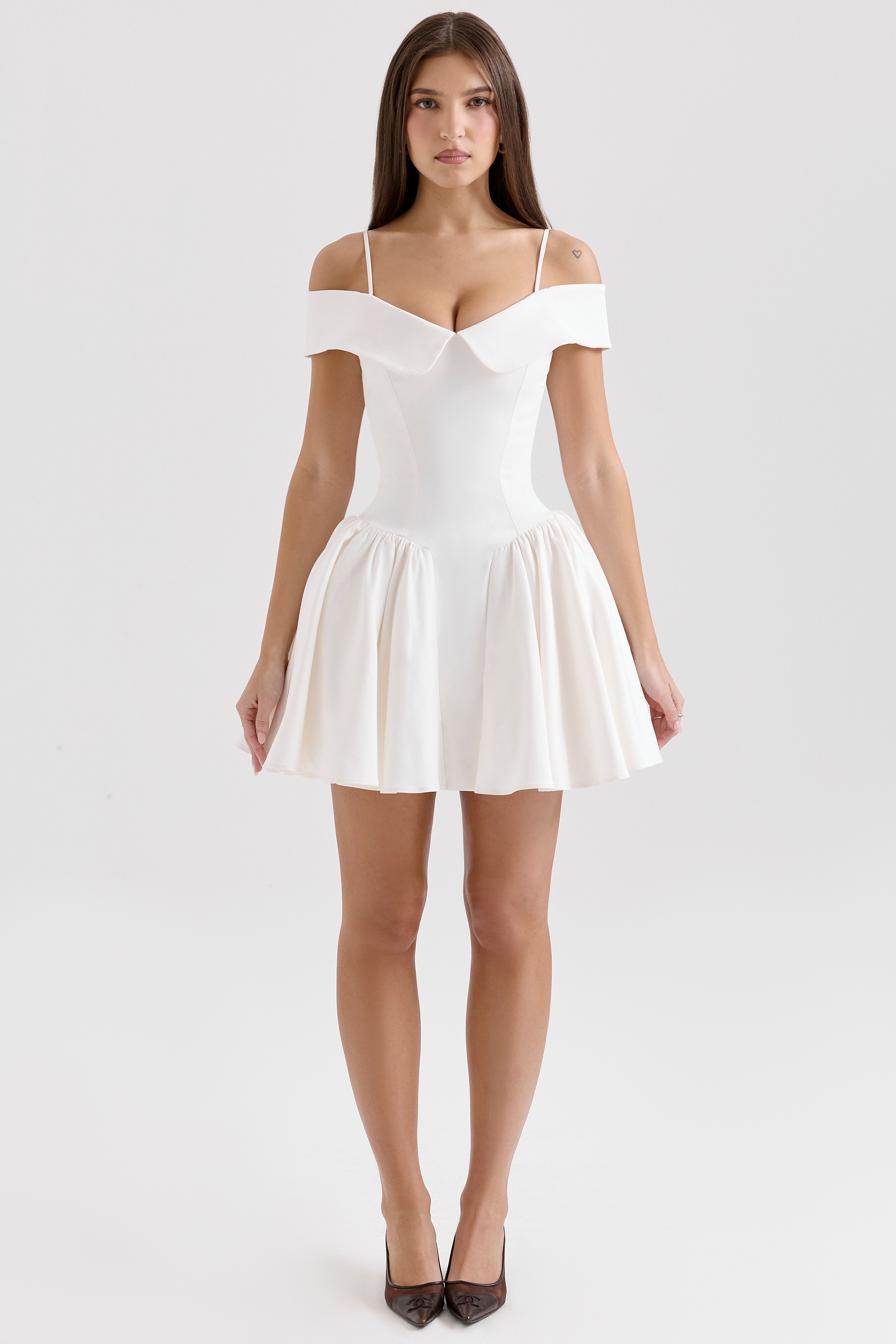 Elida  White Twill Off Shoulder Mini Dress — image 2