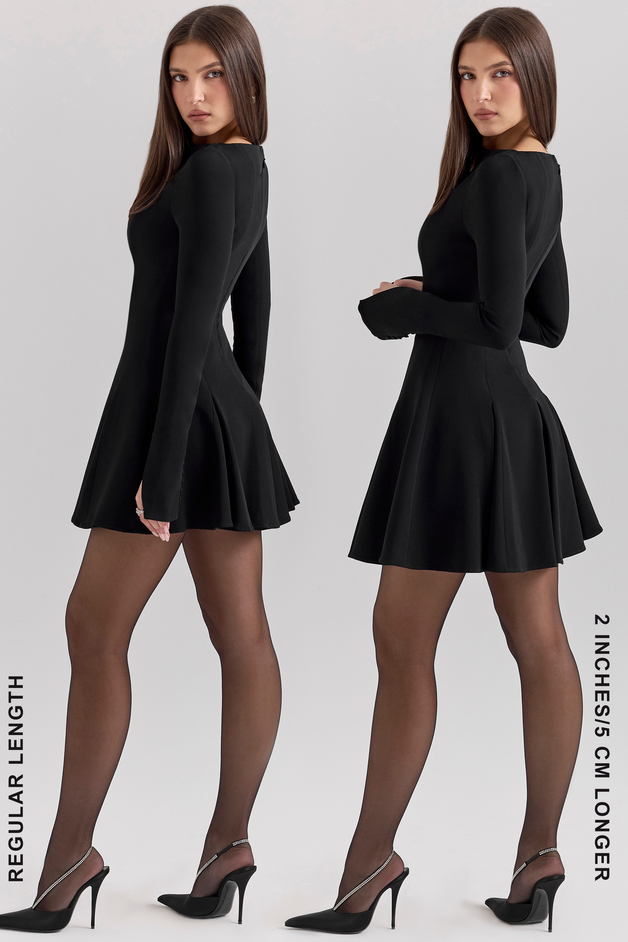 Francesca  Black Stretch Crepe Godet Mini Dress — image 9