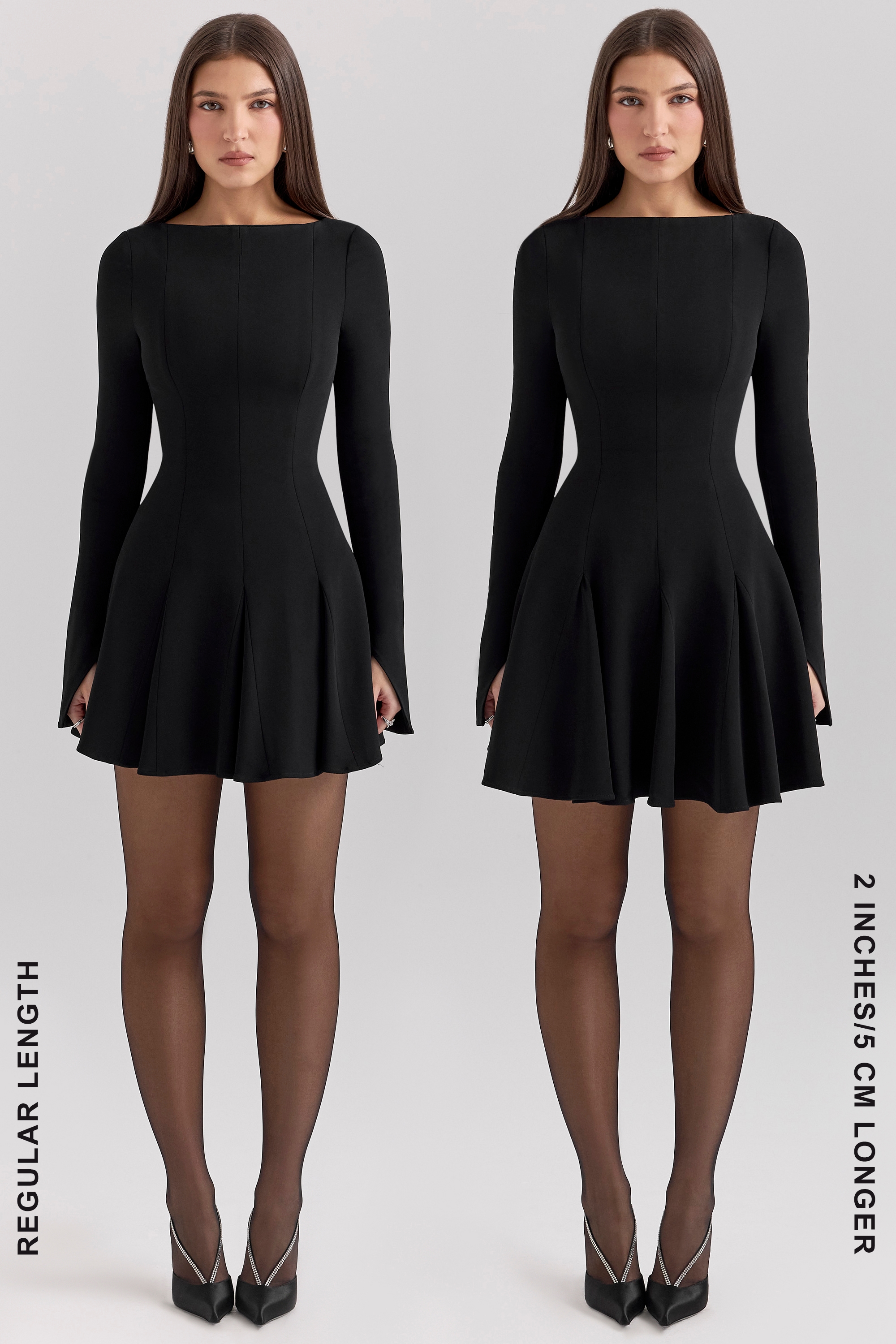 Francesca  Black Stretch Crepe Godet Mini Dress — image 8