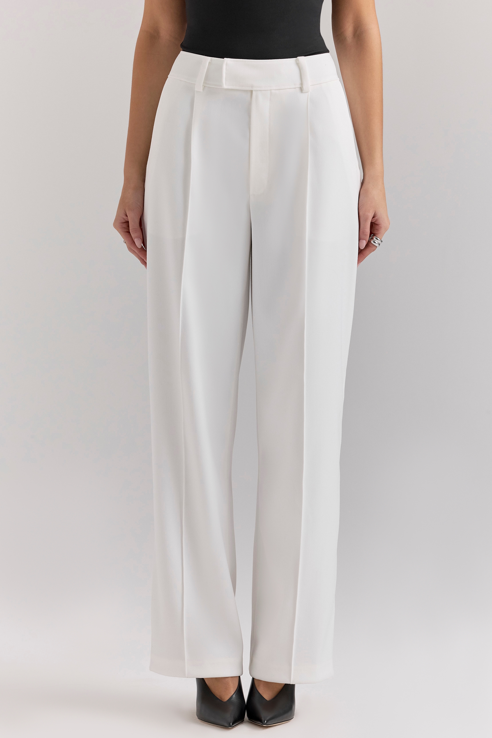 Hayden  White Wide Leg High Waist Tailored Trousers — image 8