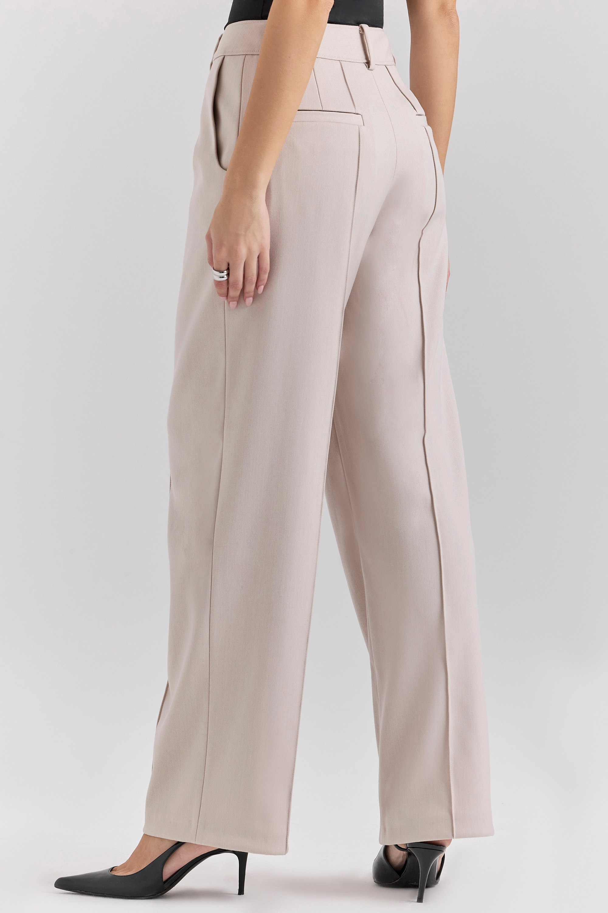 Hayden  Beige High Waist Tailored Trousers — image 9