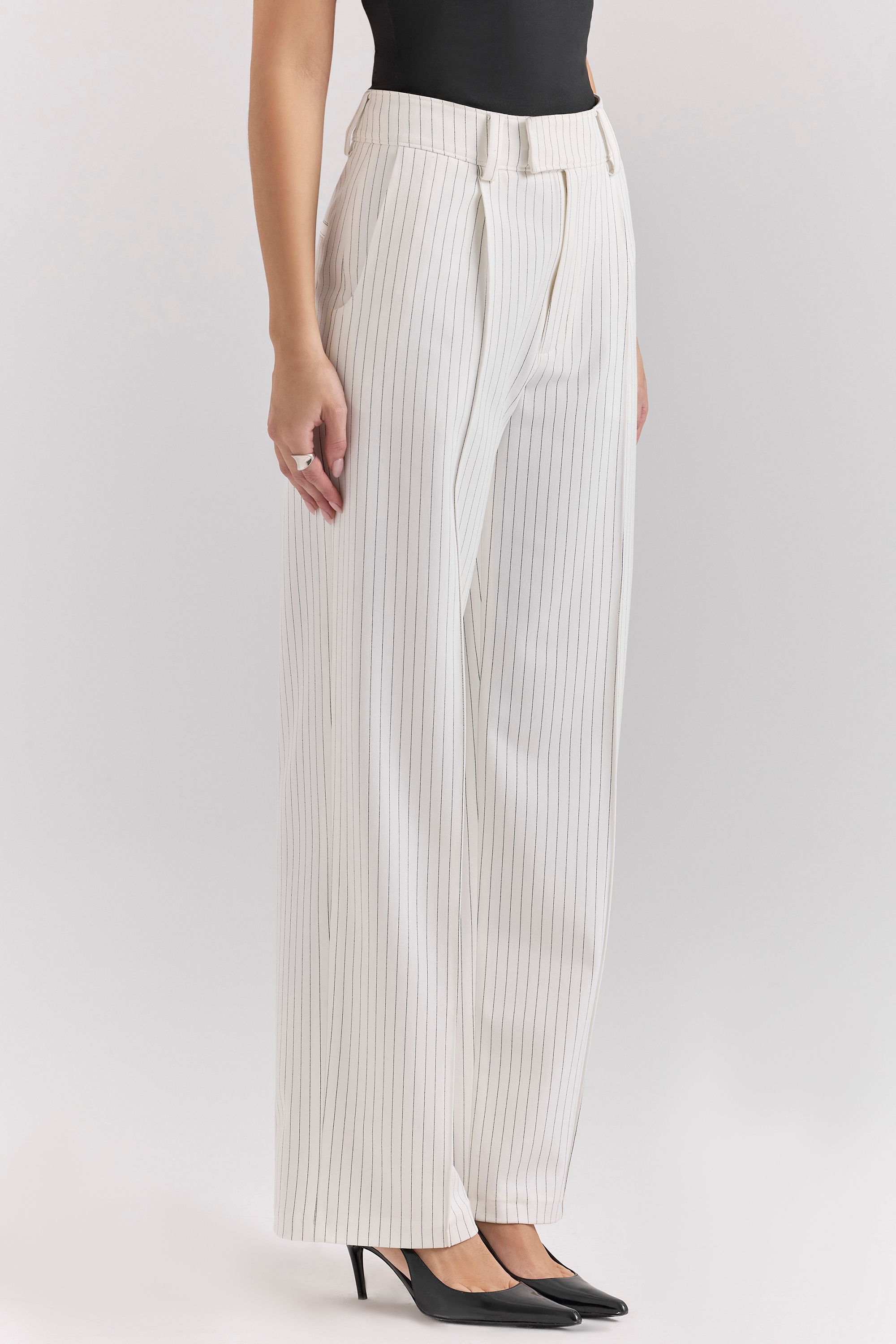 Hayden  White Pinstripe High Waist Tailored Trousers — image 9