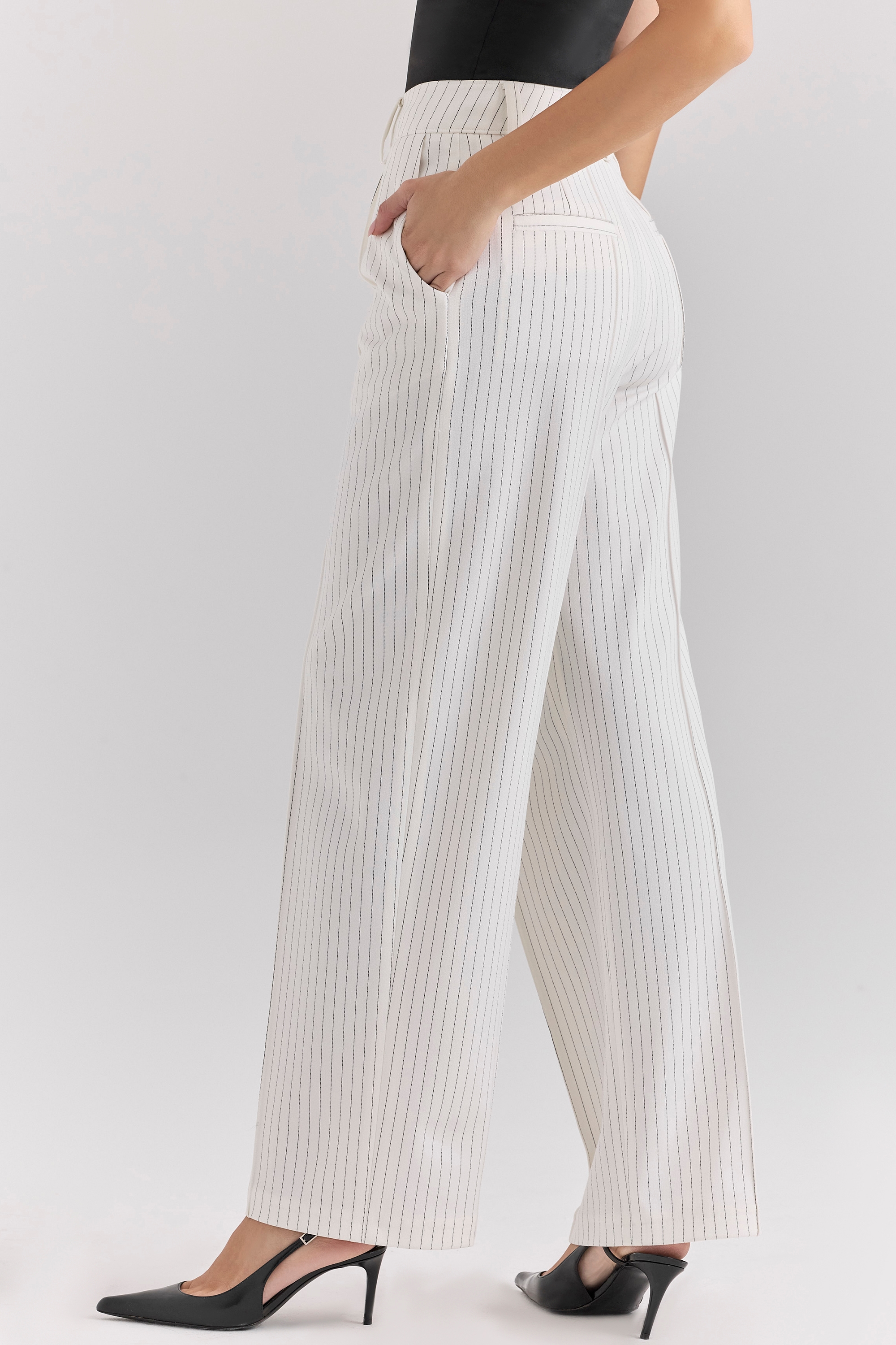 Hayden  White Pinstripe High Waist Tailored Trousers — image 11