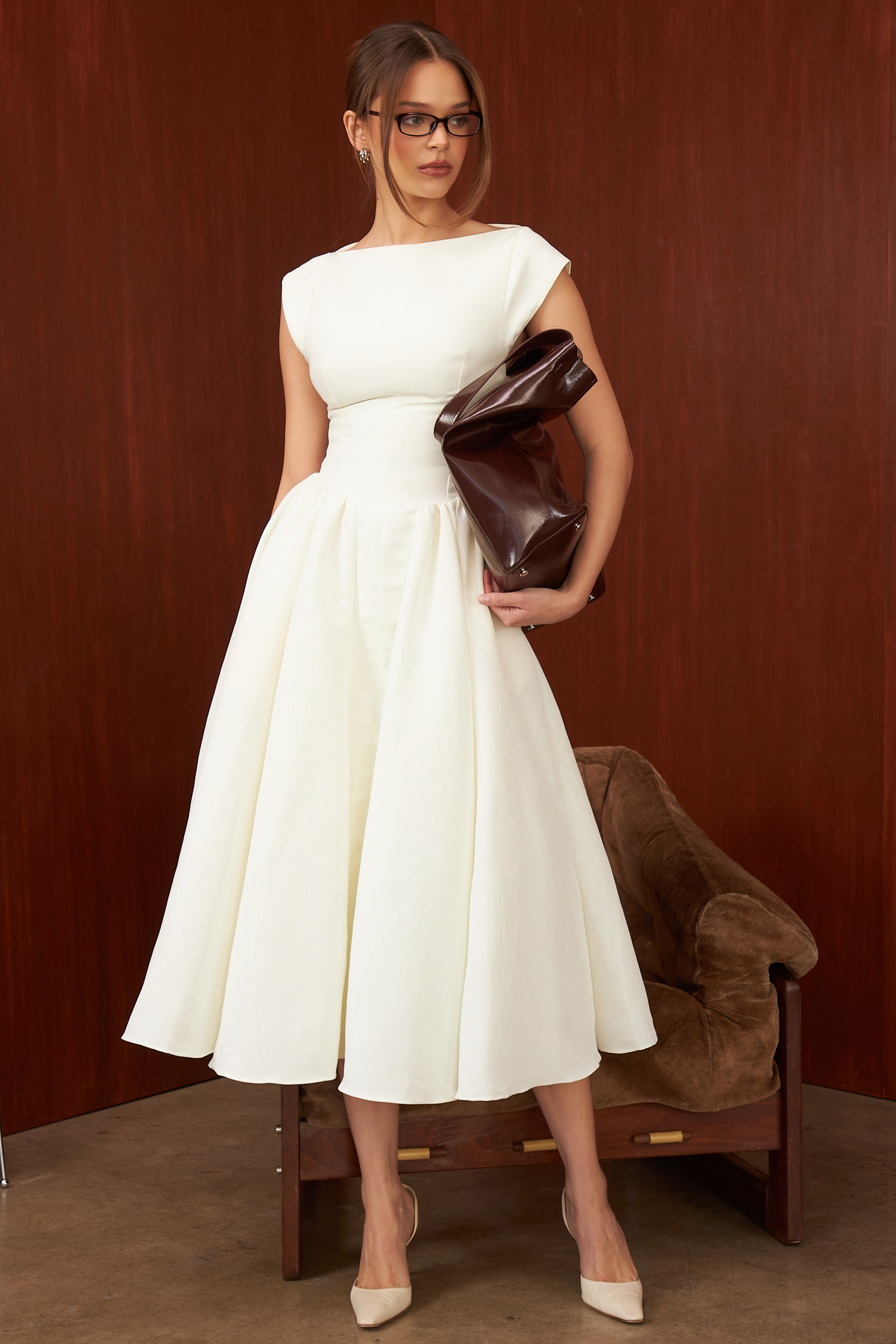 Debutante  Ivory Moire Satin Midi Dress — image 2