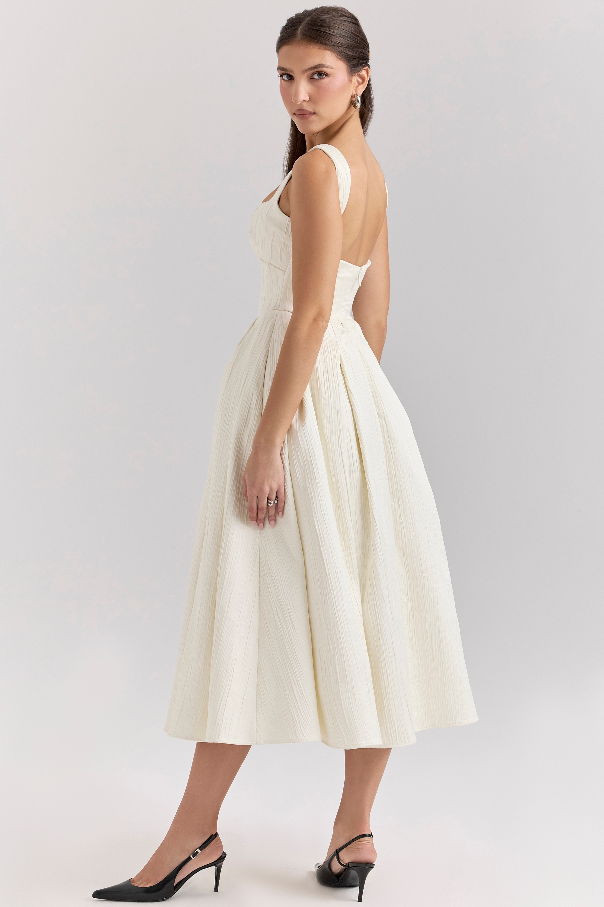 Isabeau  Ivory Textured Satin Corset Midi Dress — image 7