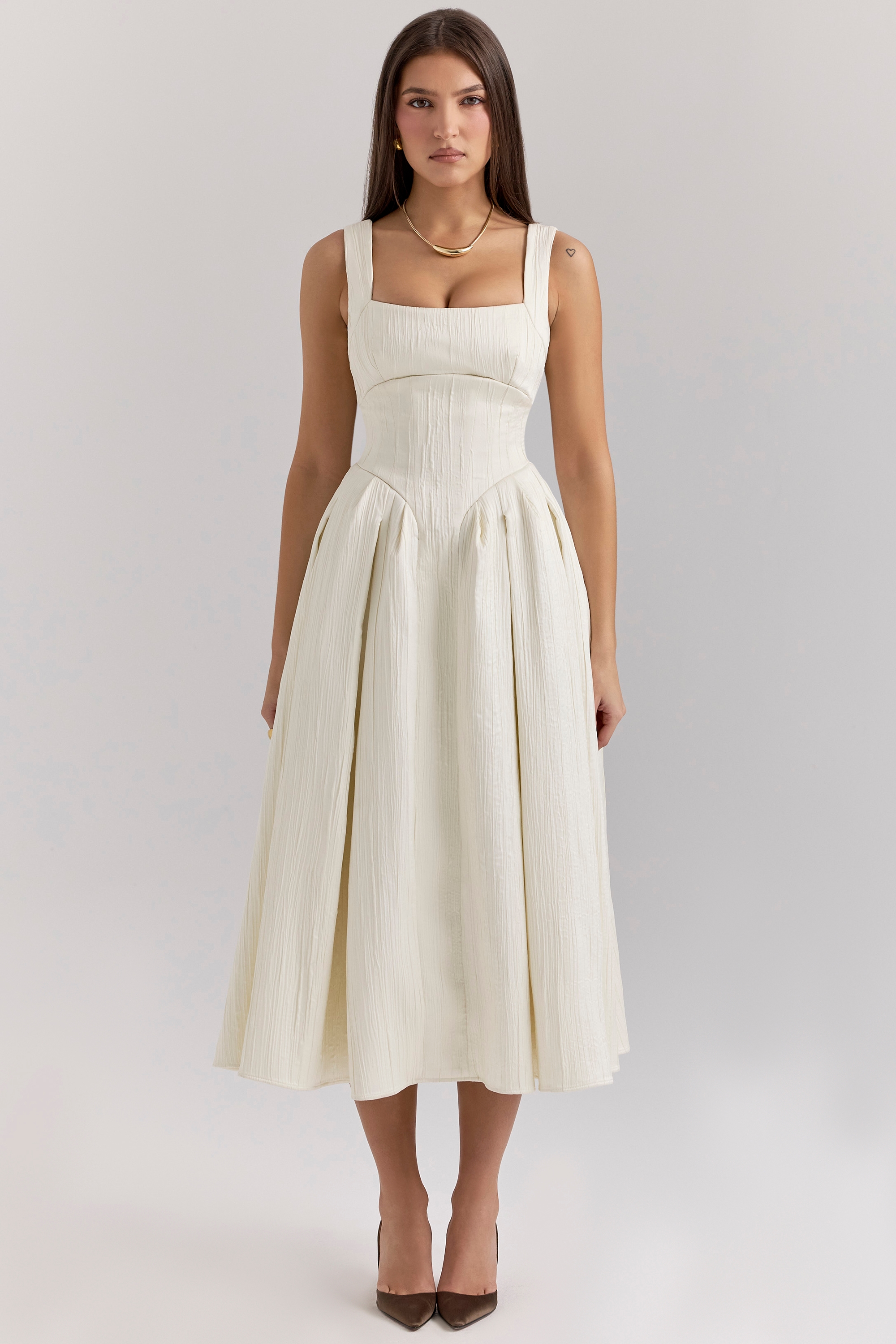 Isabeau  Ivory Textured Satin Corset Midi Dress — image 3