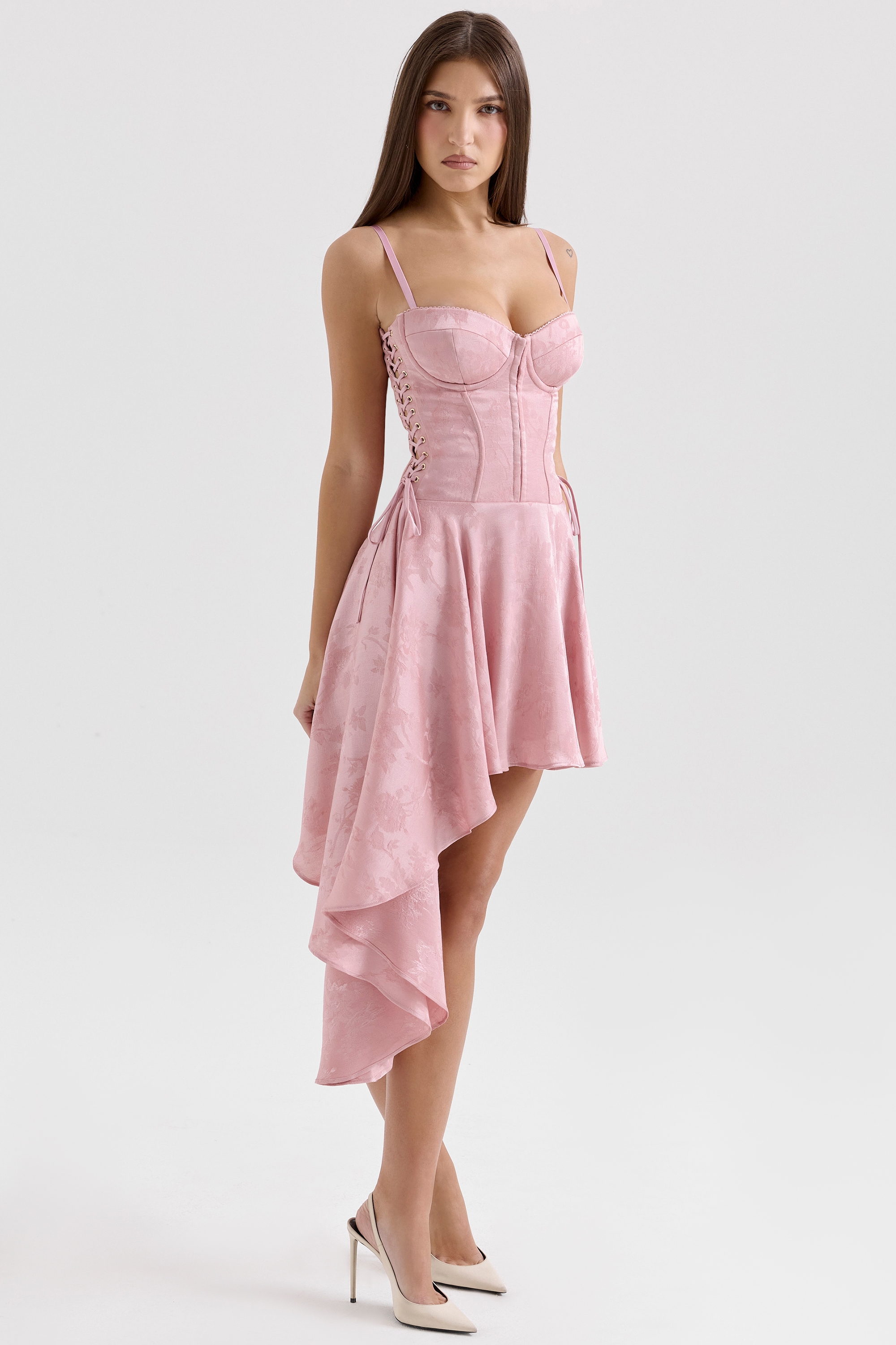 Lola  Pink Jacquard Draped Mini Dress — image 6