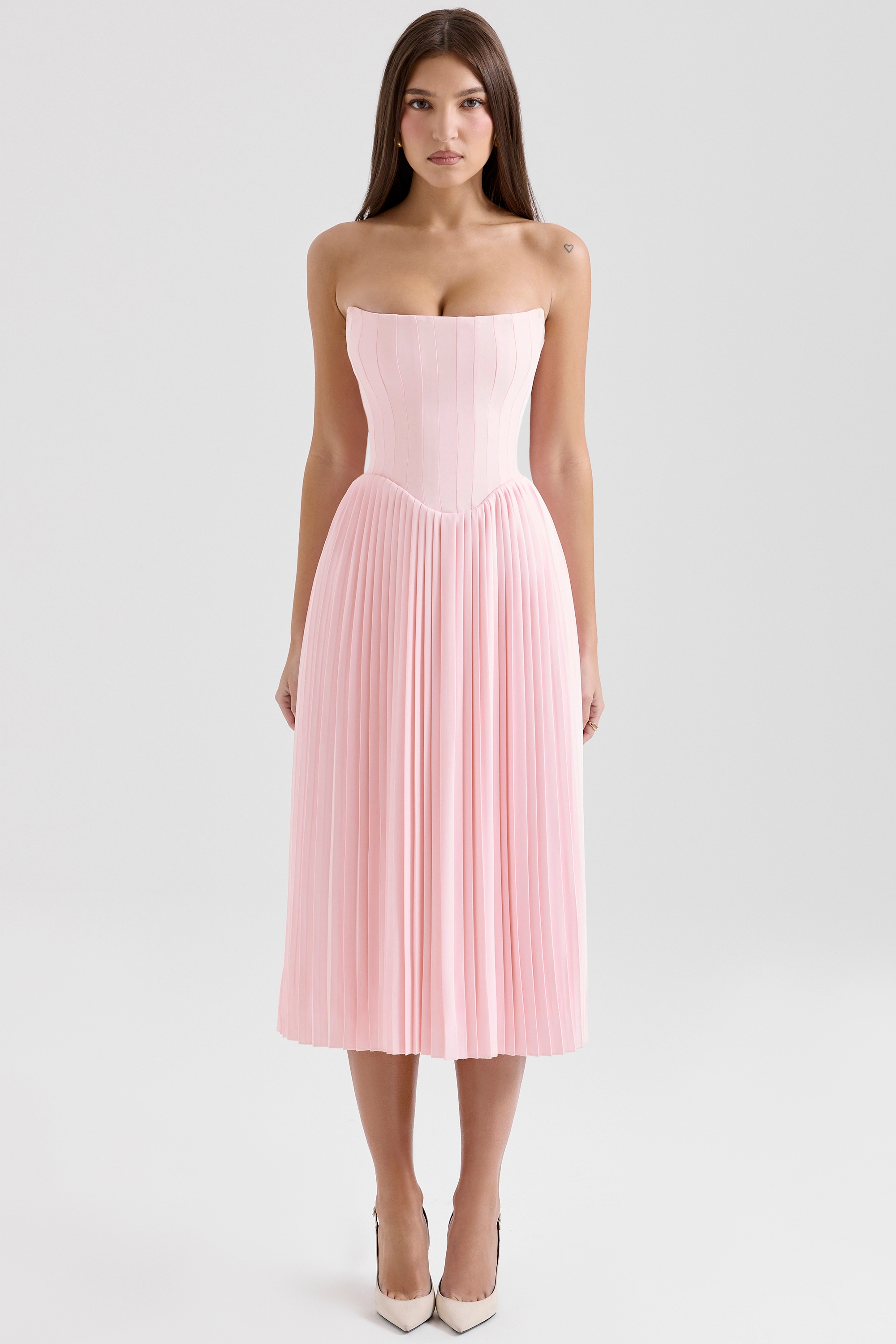 Marci  Pink Pleated Midi Corset Dress — image 3