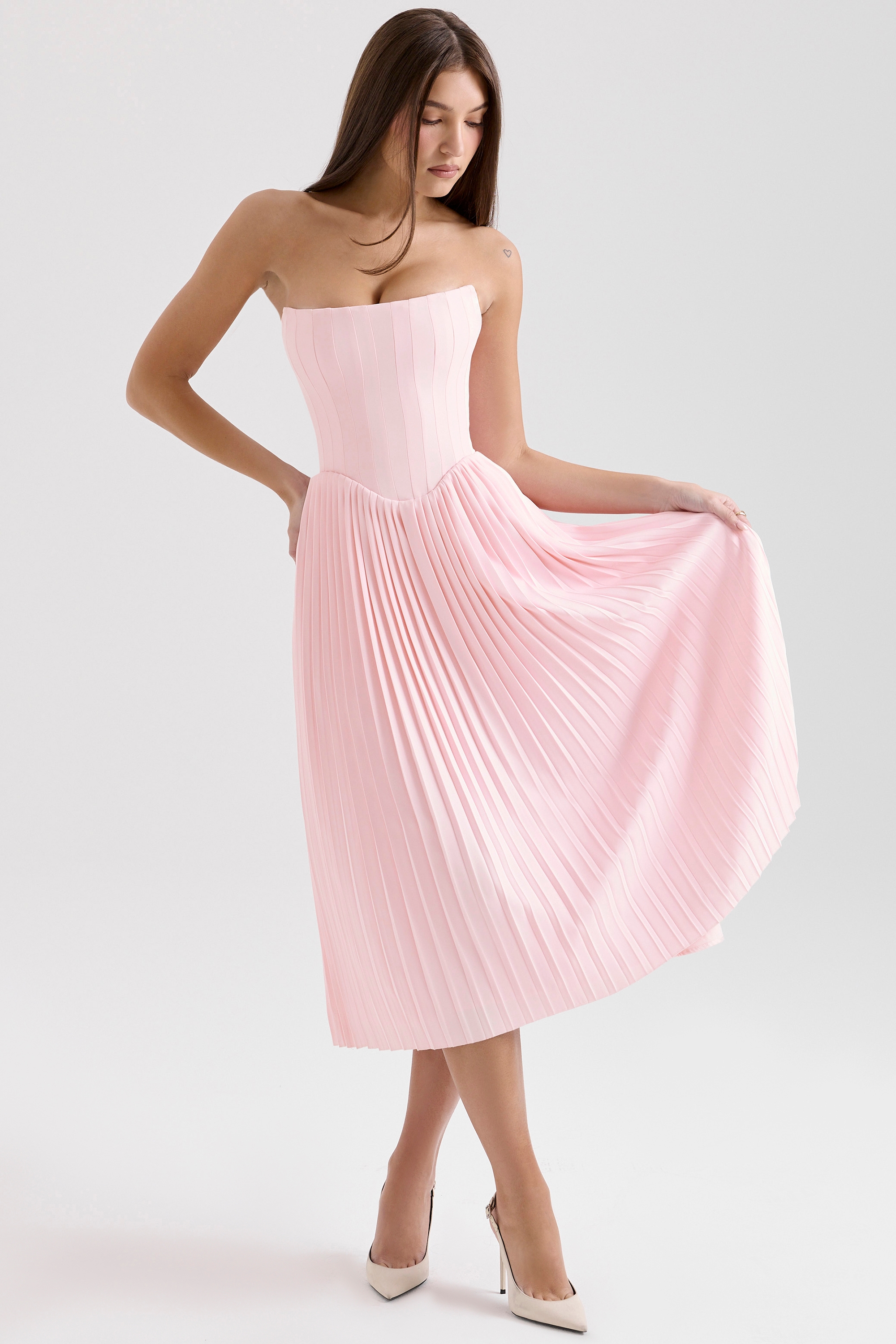 Marci  Pink Pleated Midi Corset Dress — image 5