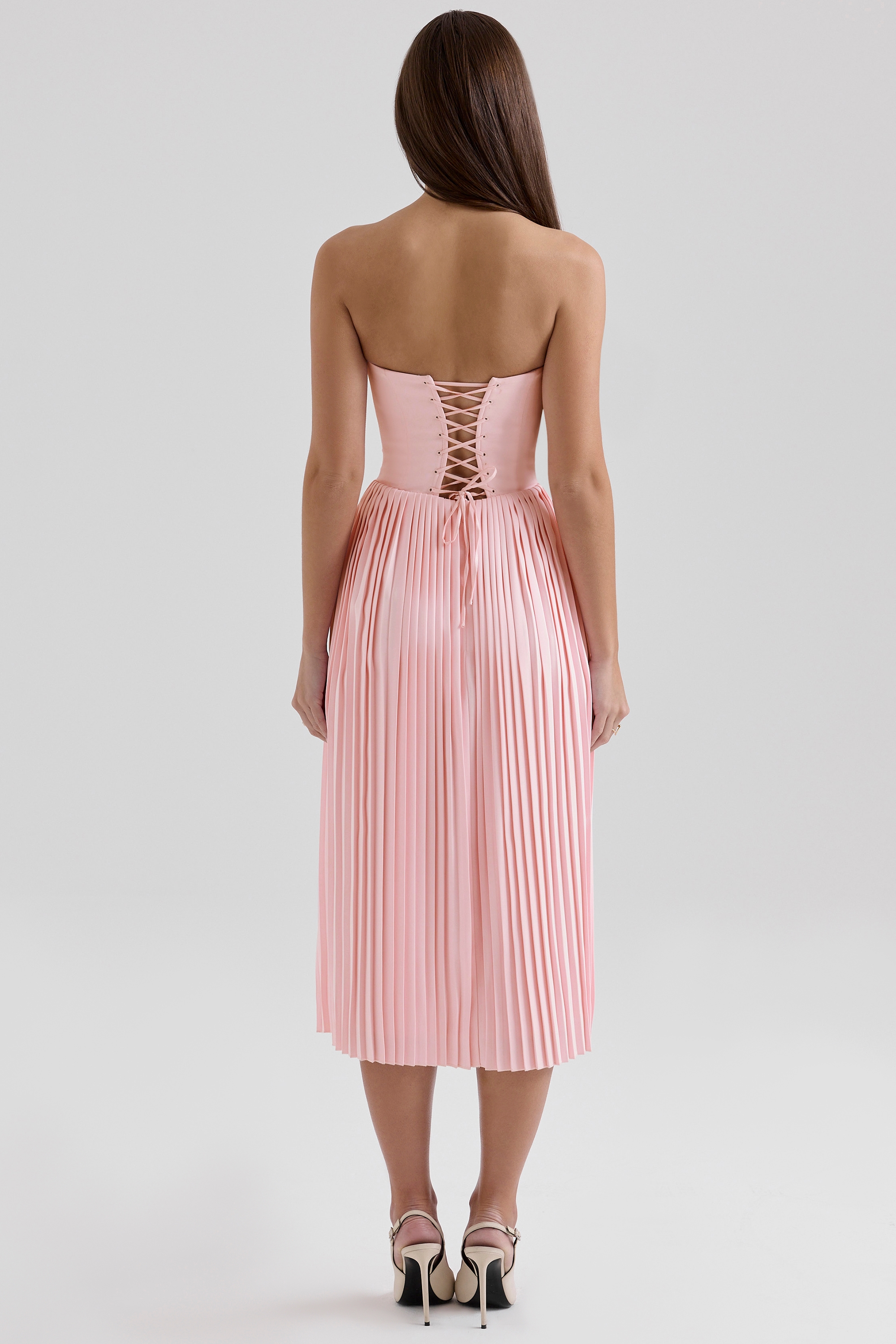 Marci  Pink Pleated Midi Corset Dress — image 9
