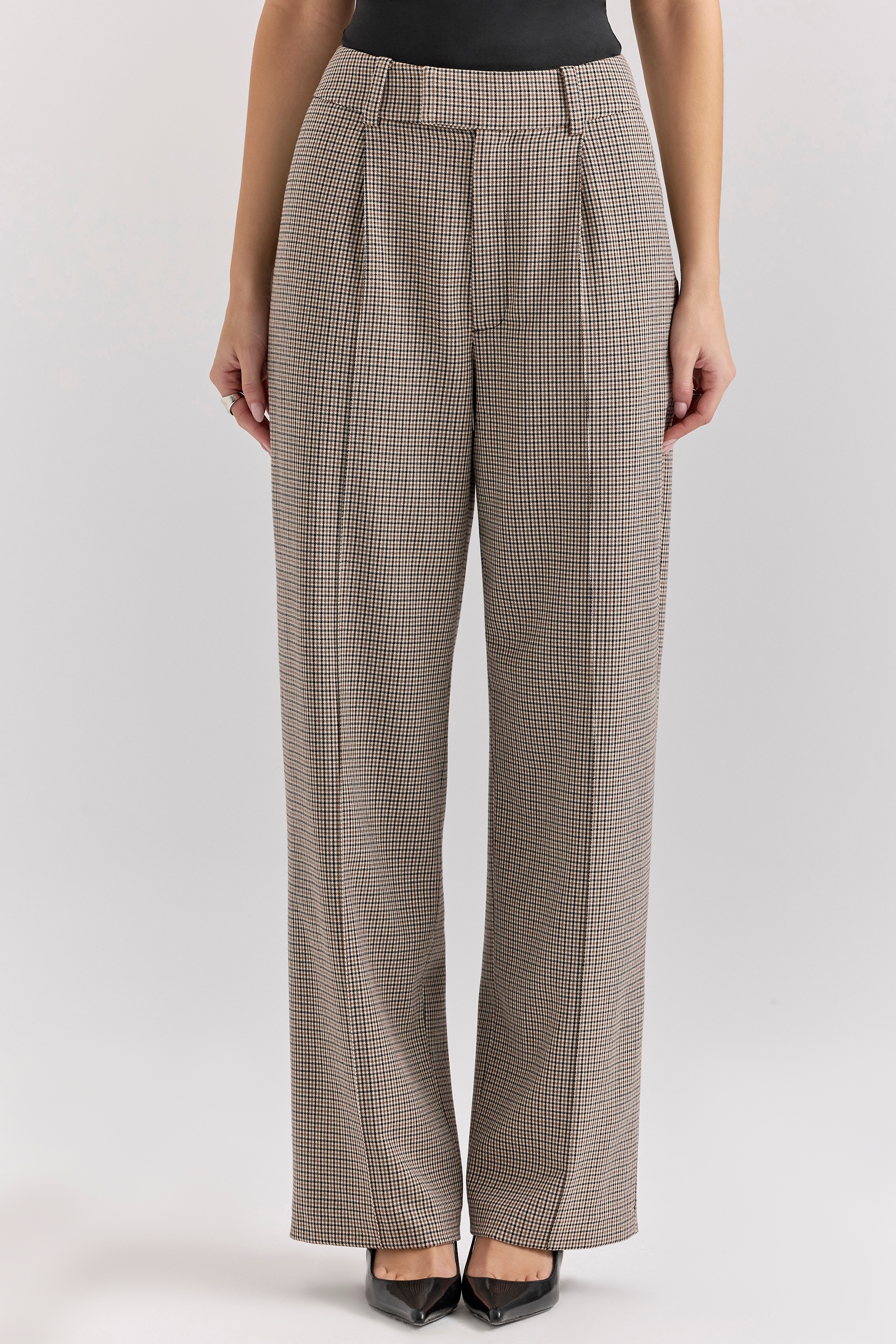 Hayden  Brown Puppytooth Wide Leg High Waist Tailored Trousers — image 8