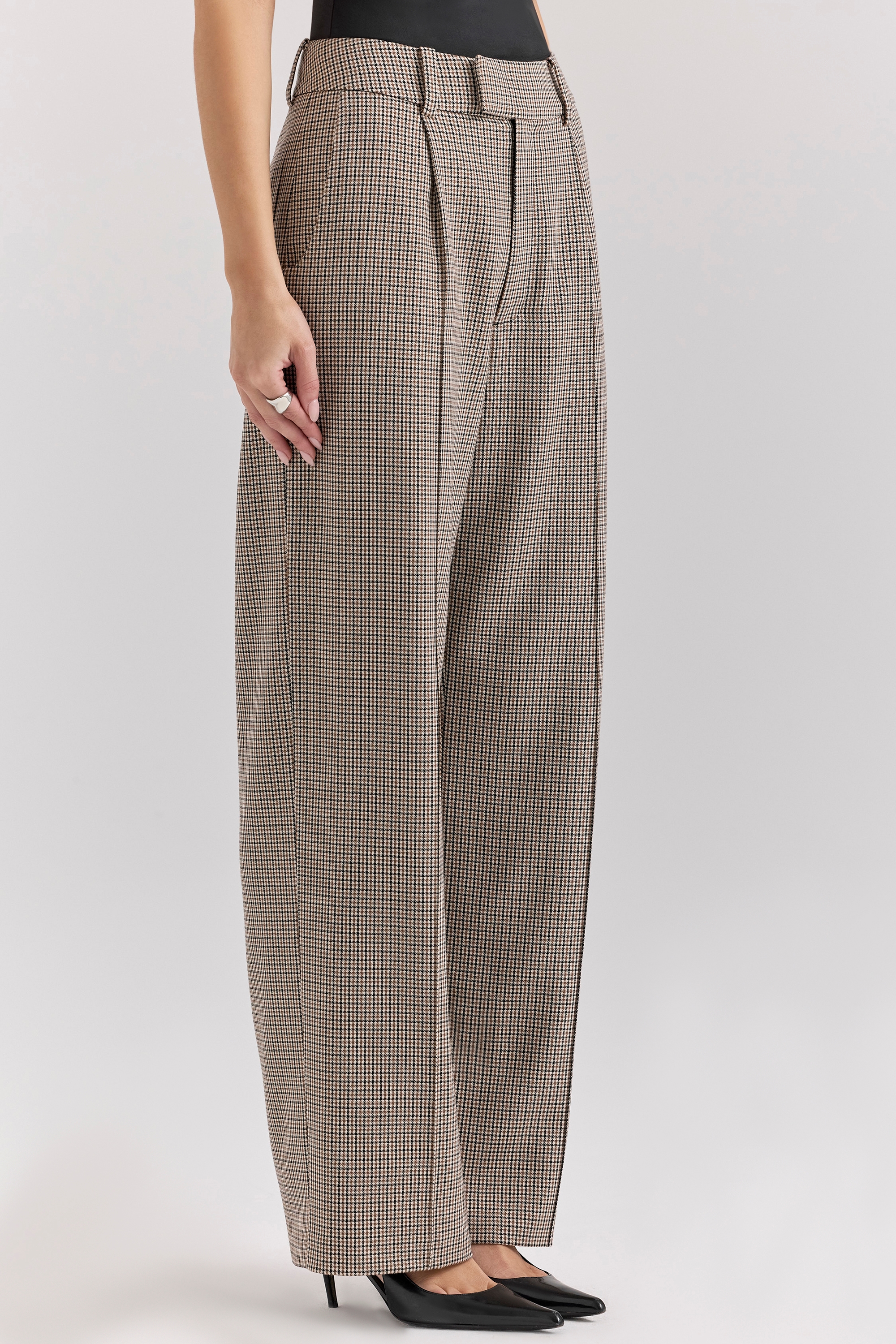Hayden  Brown Puppytooth Wide Leg High Waist Tailored Trousers — image 9