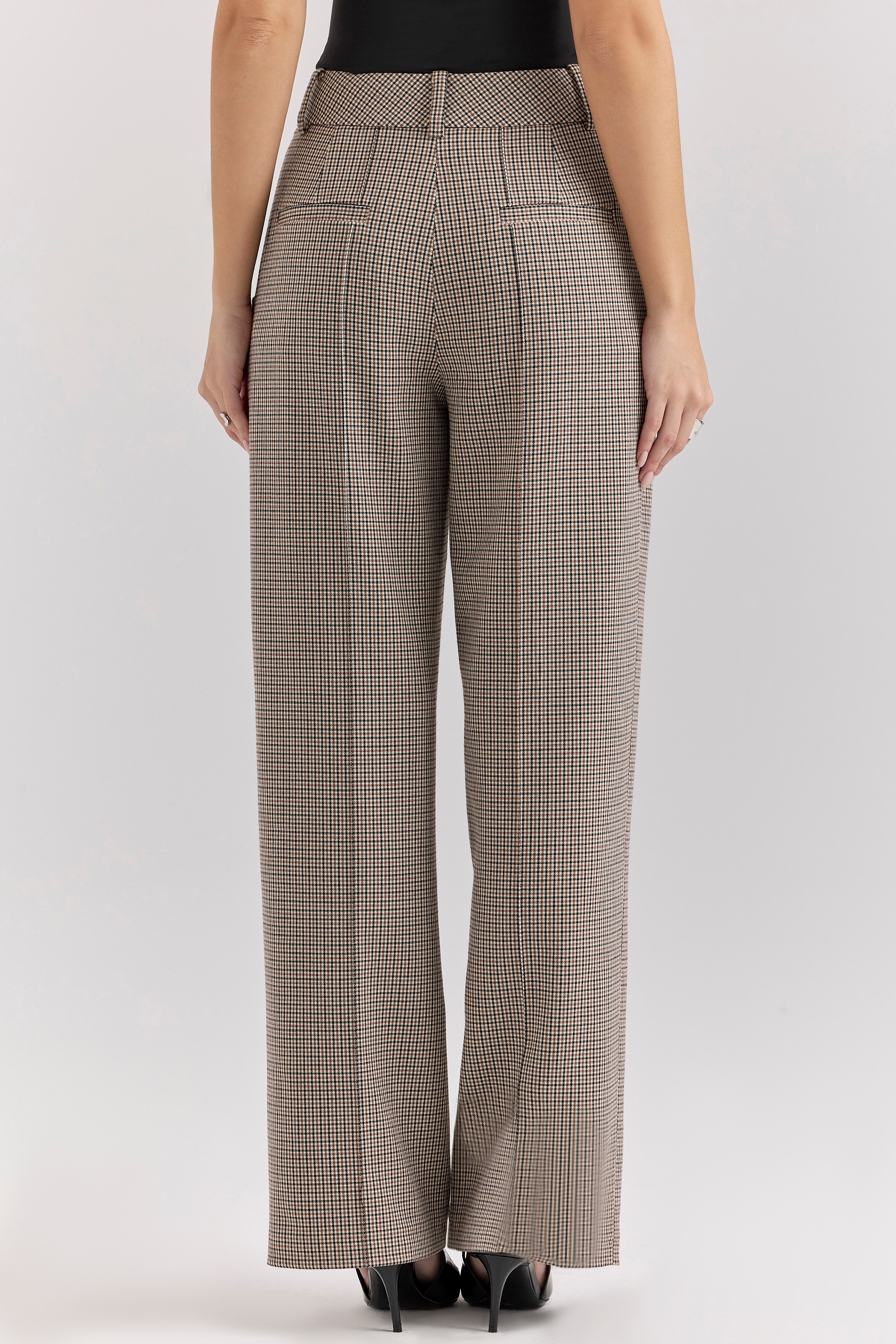 Hayden  Brown Puppytooth Wide Leg High Waist Tailored Trousers — image 11