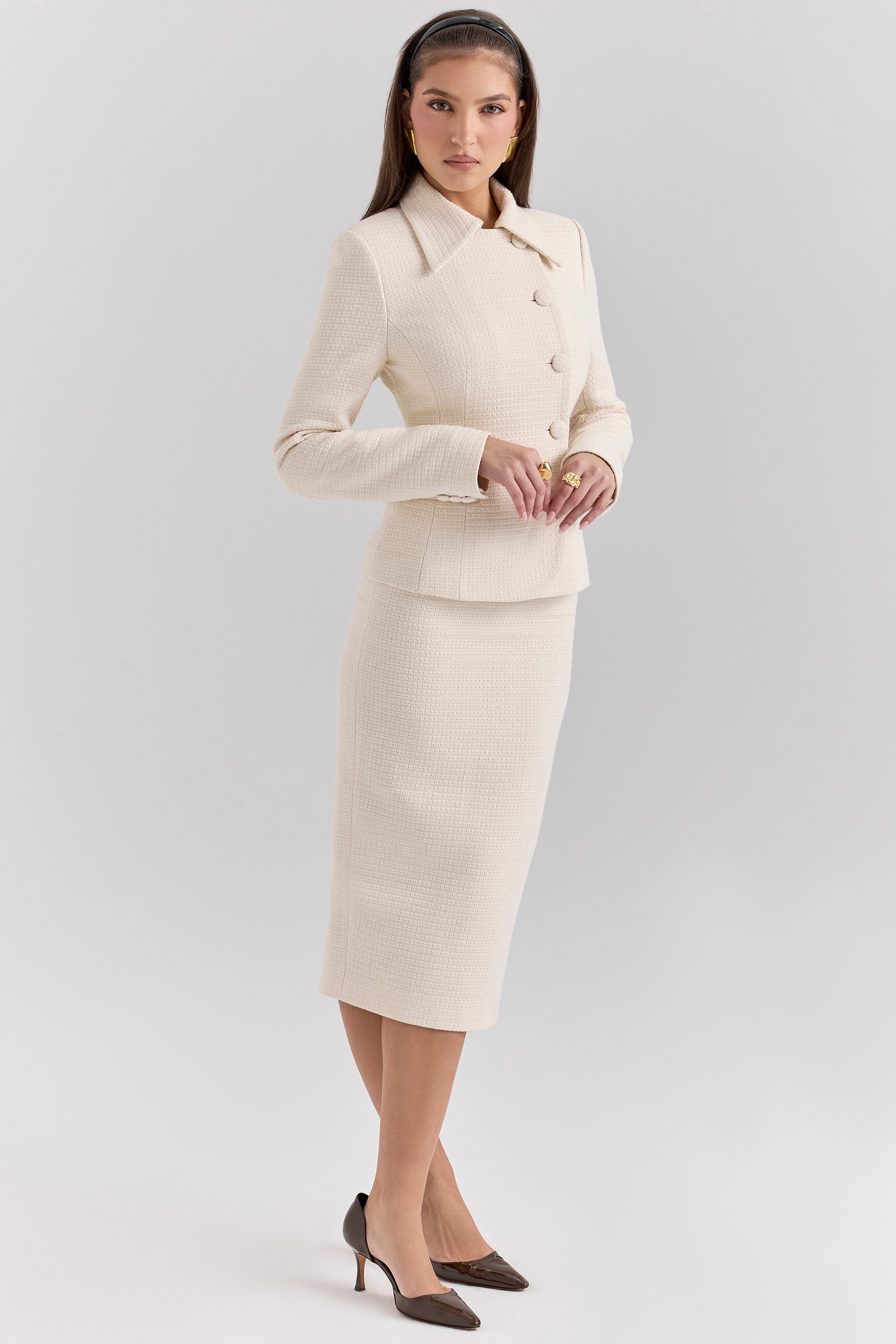 Lena  Cream Boucle Pencil Midi Skirt — image 1