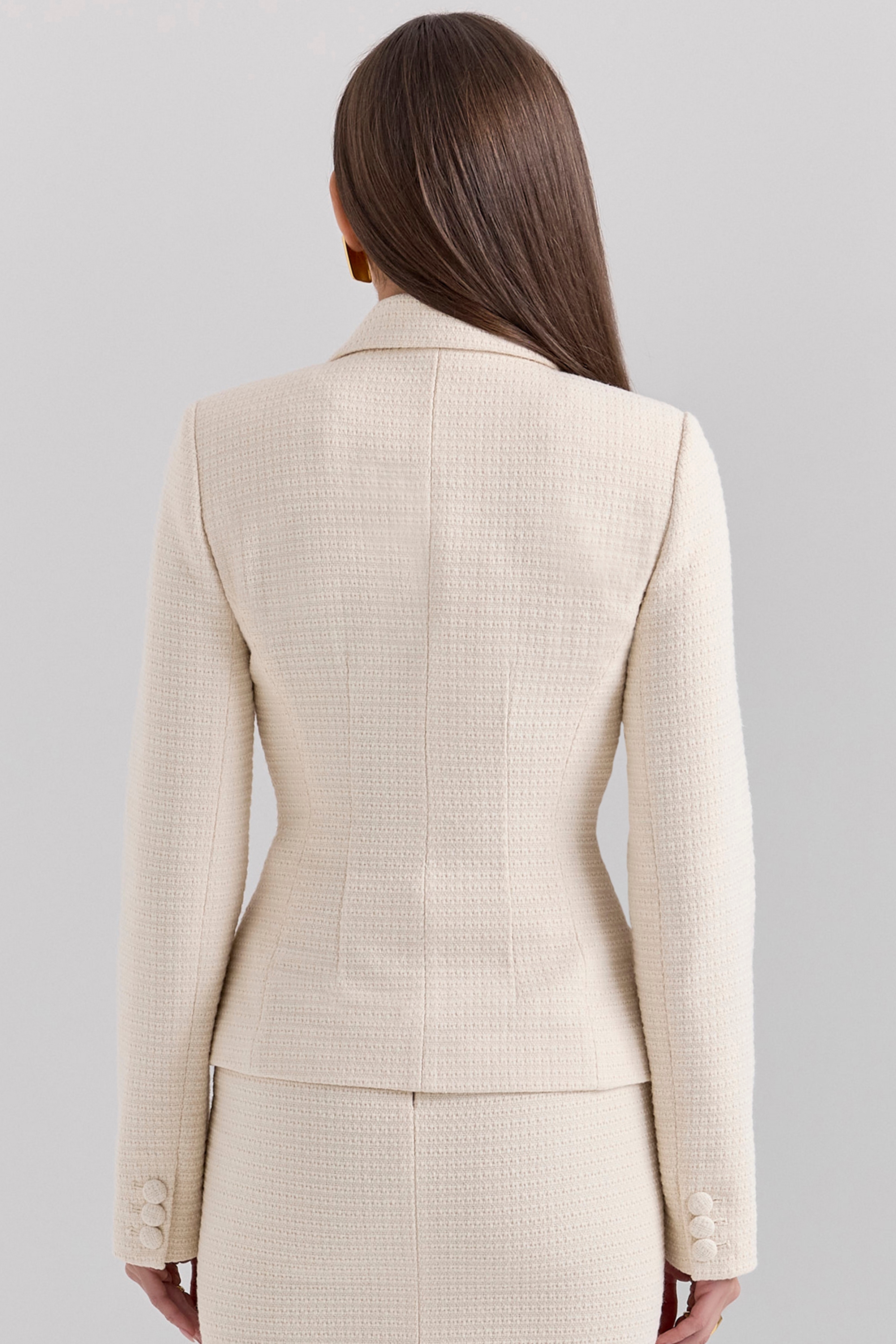 Misha  Cream Boucle Button Front Blazer — image 8