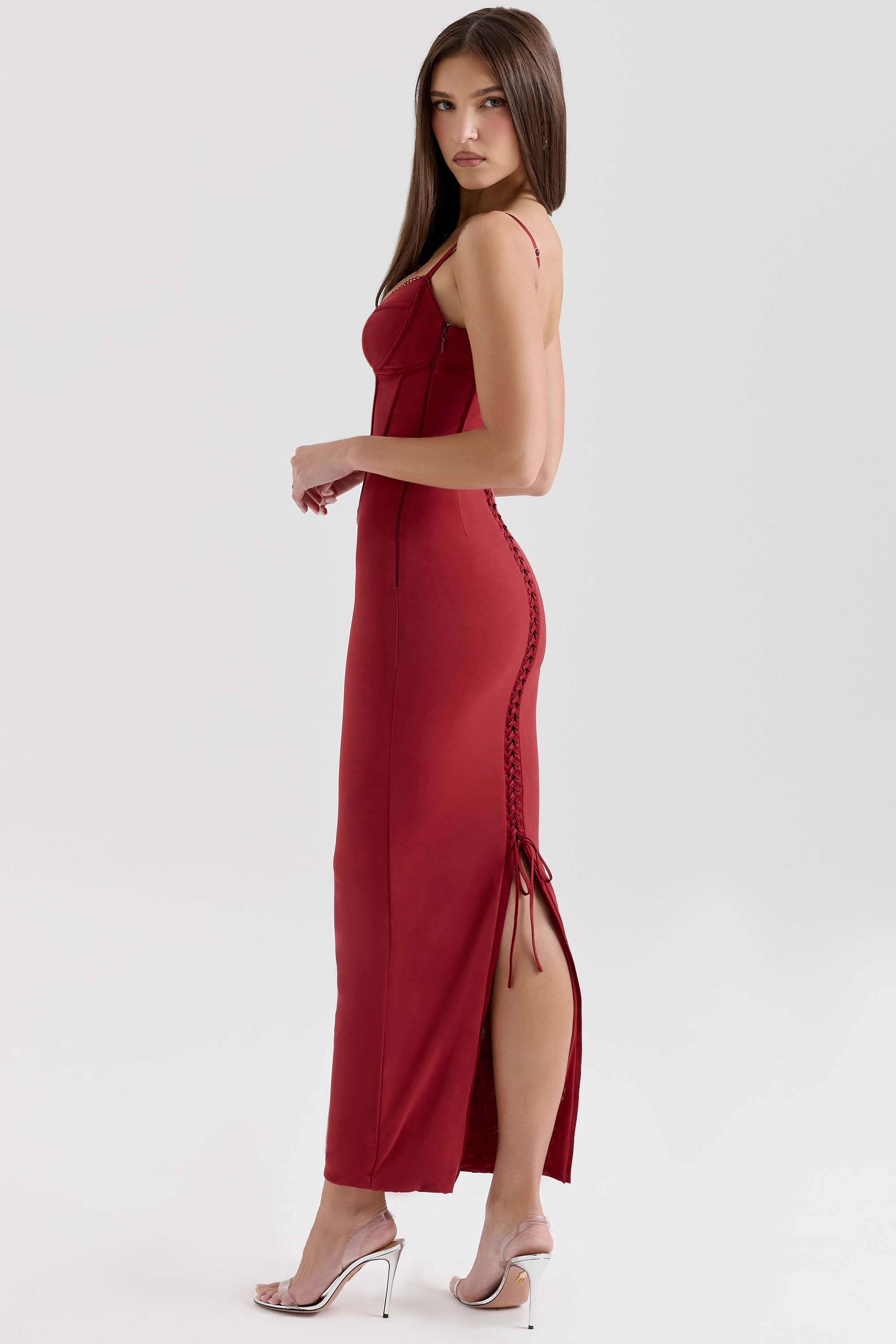 Romy  Wine Mesh Bodycon Maxi Dress — image 7