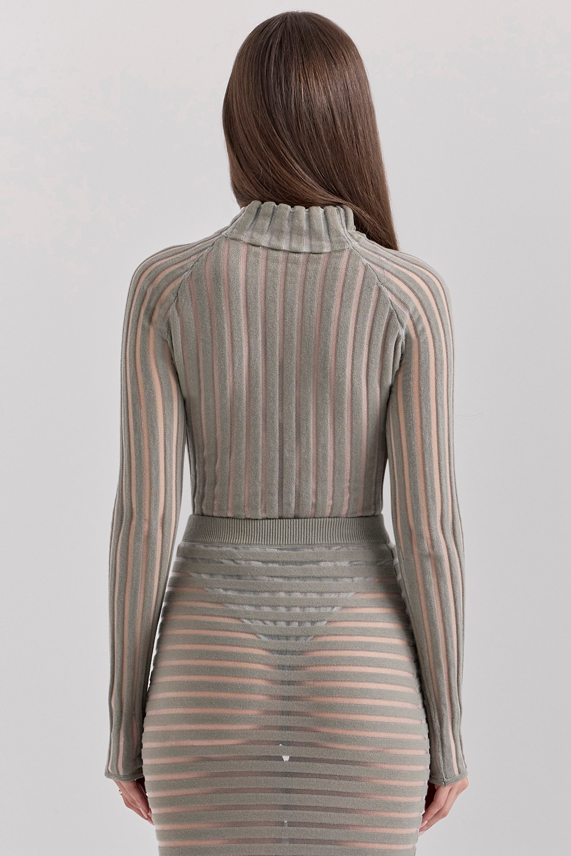 Rowena  Grey Velour Sheer Striped Bodysuit — image 8