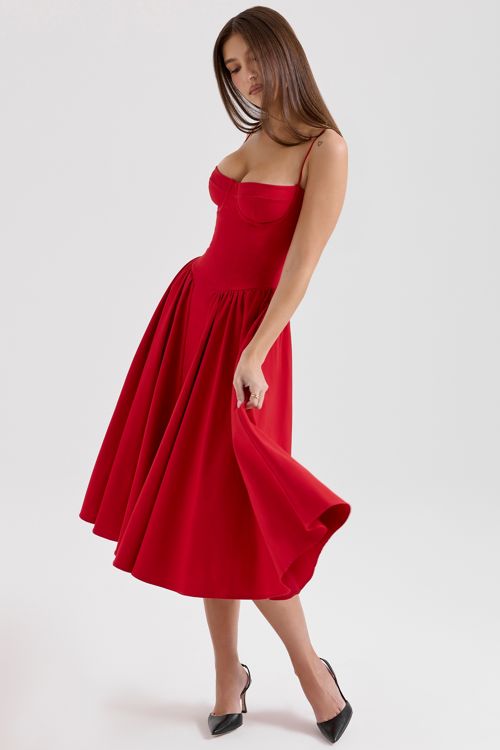 Samaria  Red Gathered Midi Dress — image 5
