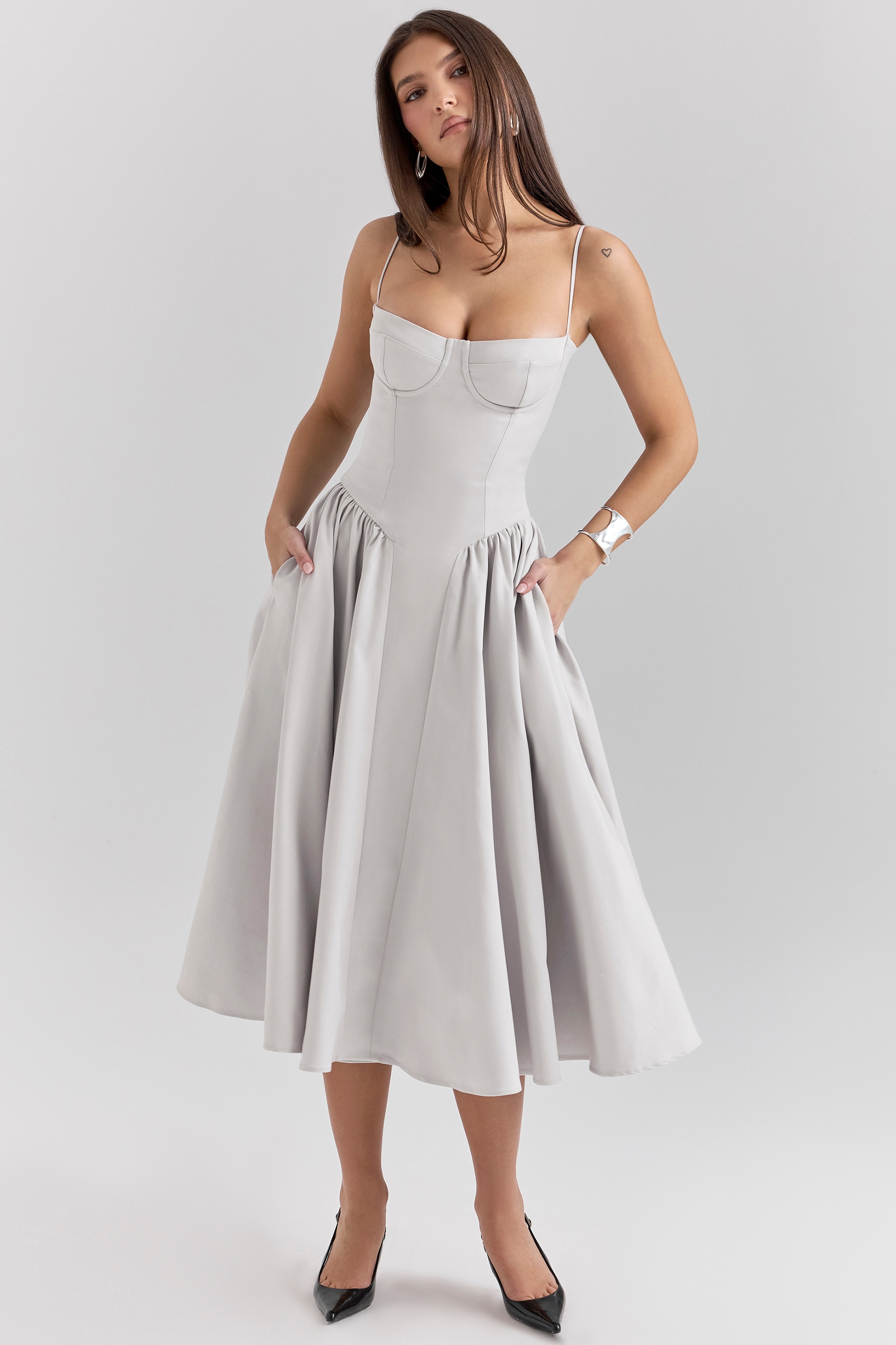 Samaria  Dove Grey Corset Midi Dress — image 3