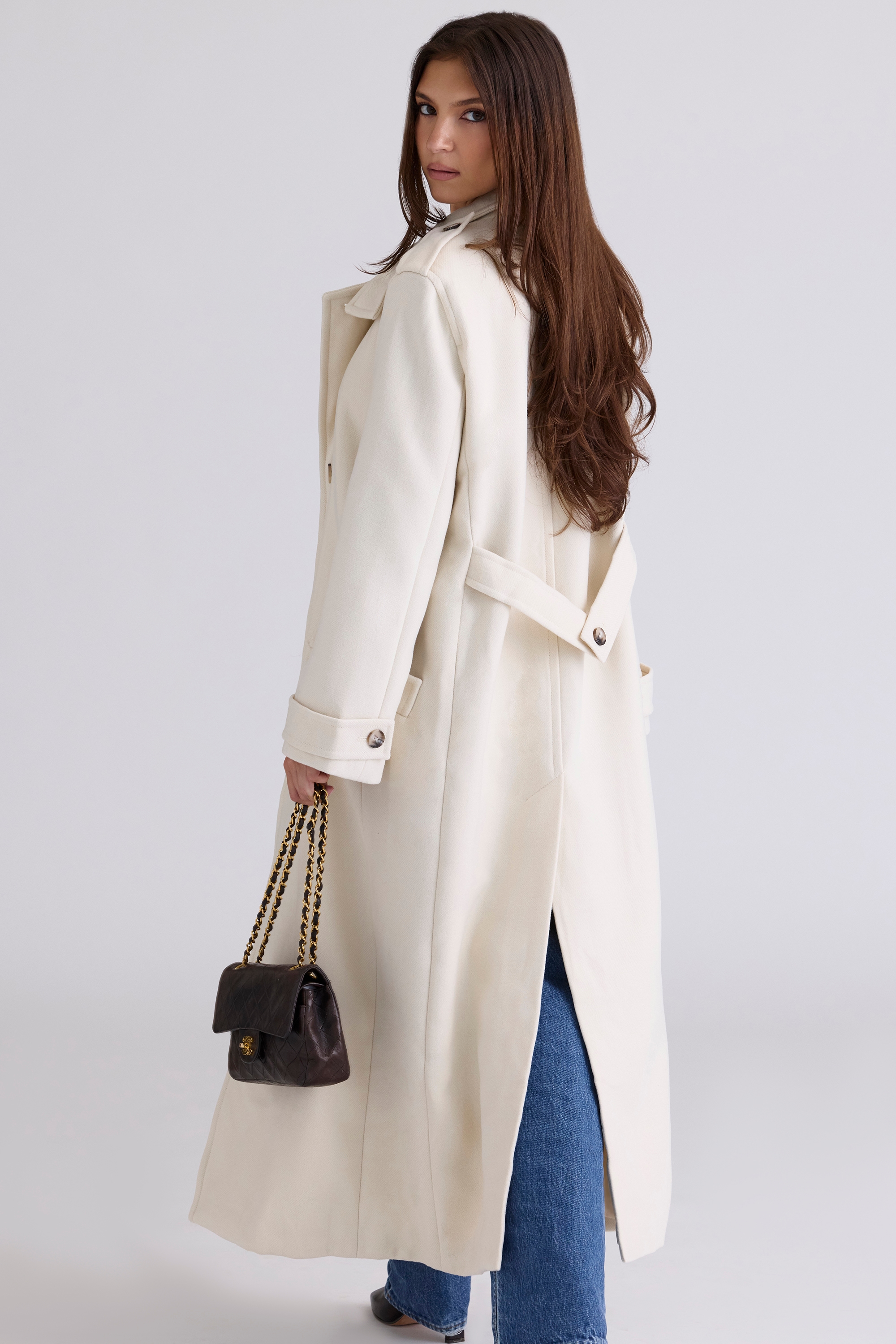 Sander  Cream Double Breasted Funnel Neck Coat — image 6