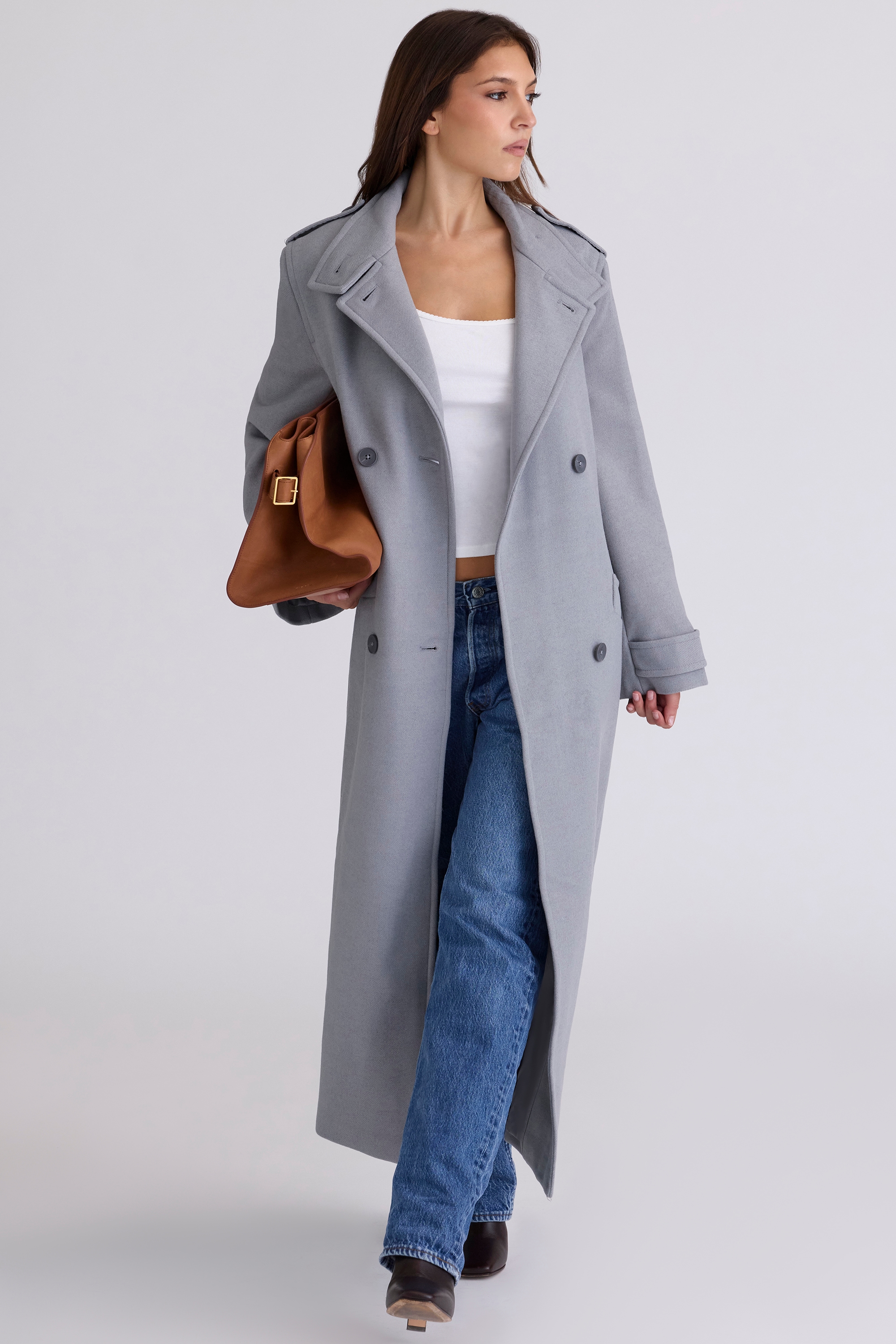 Sander  Grey Double Breasted Funnel Neck Coat — image 3