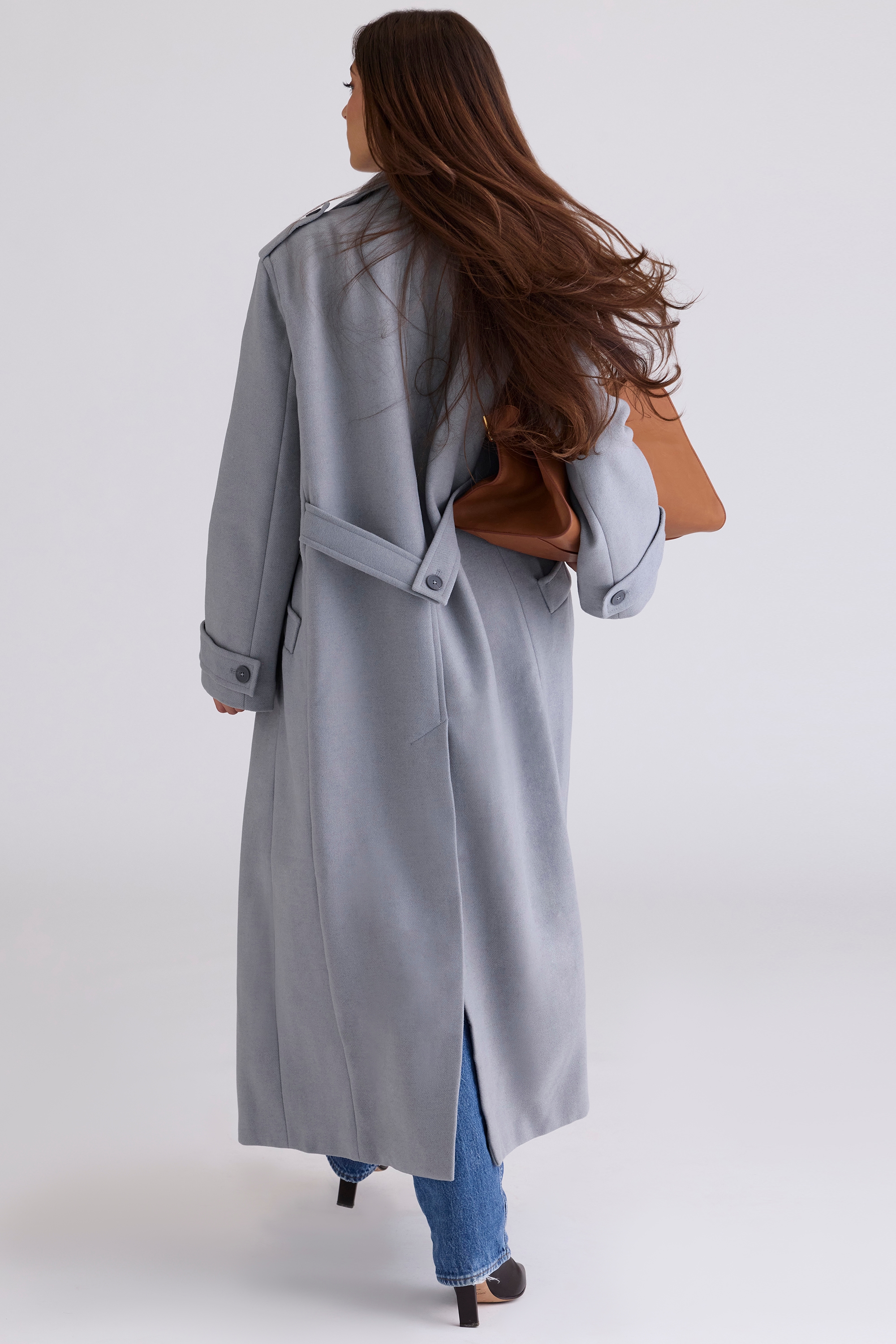 Sander  Grey Double Breasted Funnel Neck Coat — image 7