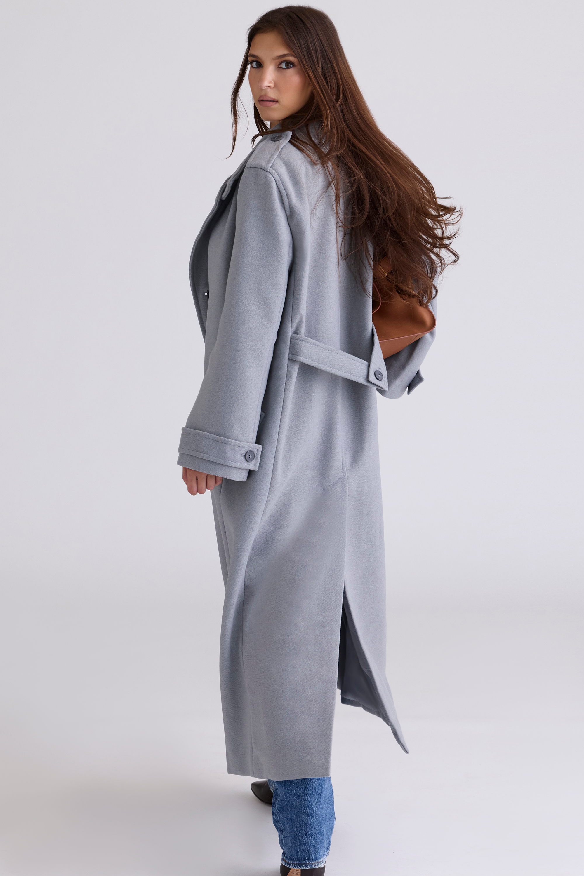 Sander  Grey Double Breasted Funnel Neck Coat — image 6