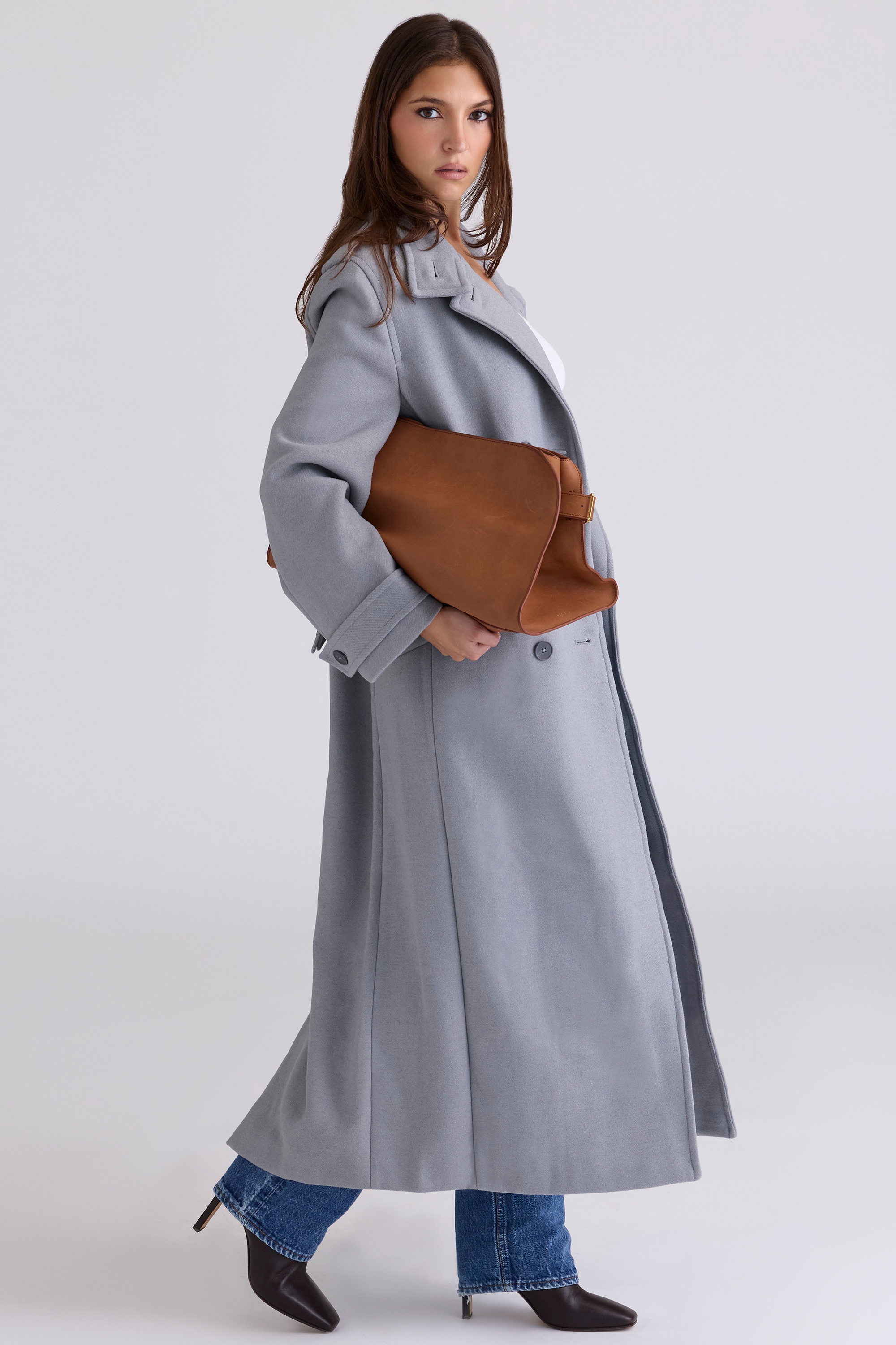 Sander  Grey Double Breasted Funnel Neck Coat — image 5