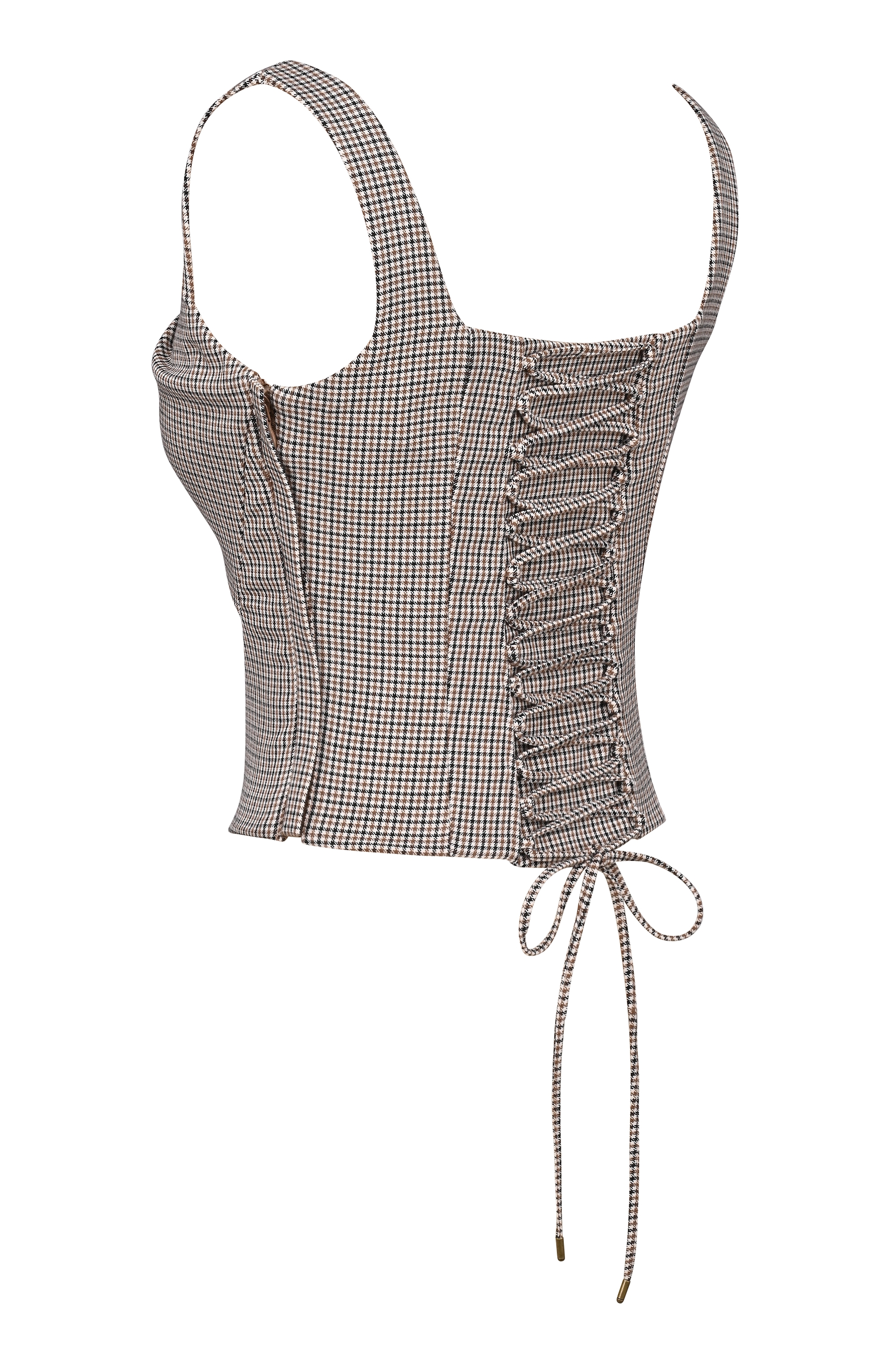Selma  Brown Puppytooth Boned Corset Top — image 10