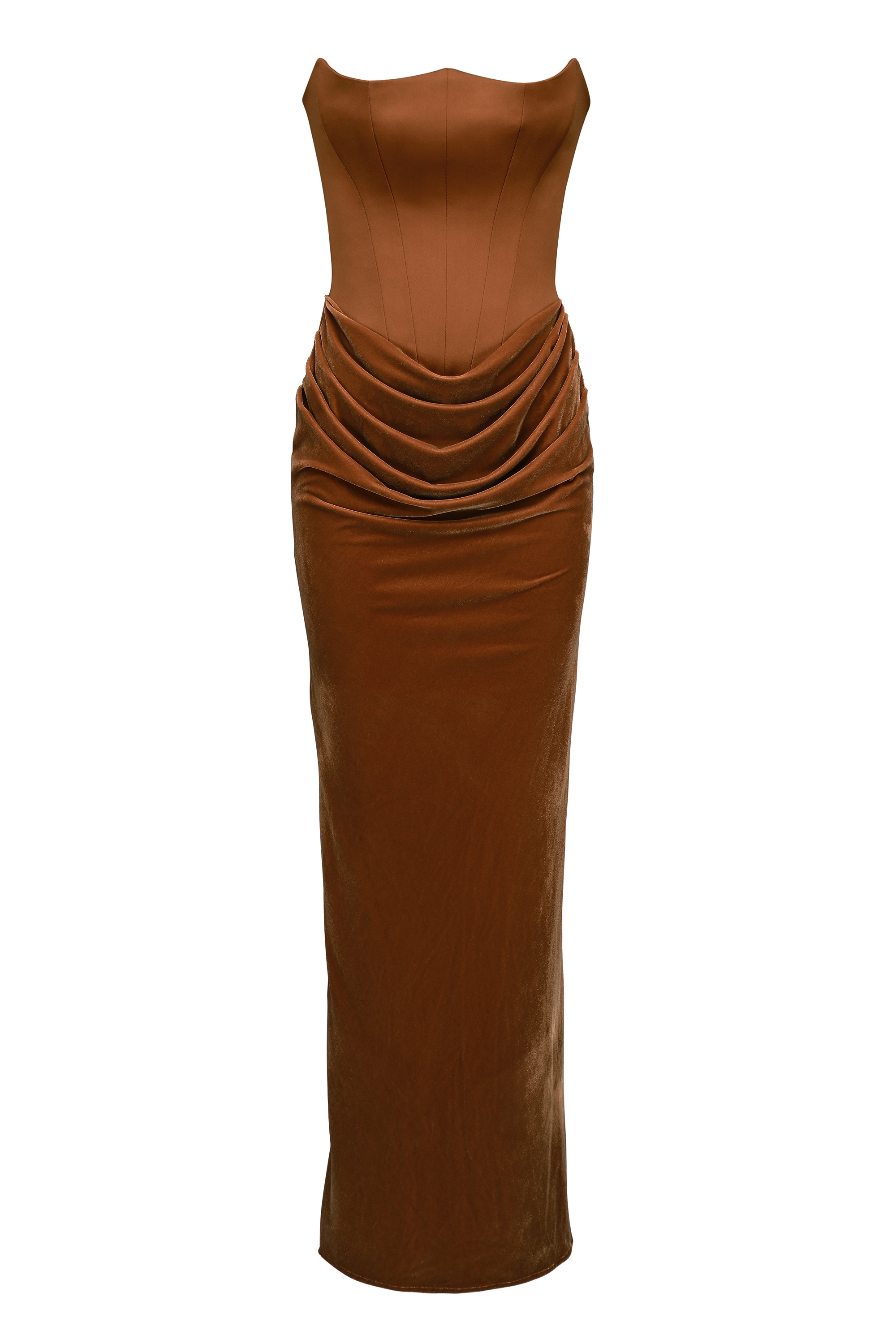 Persephone  Coffee Velvet Strapless Corset Maxi Dress — image 11