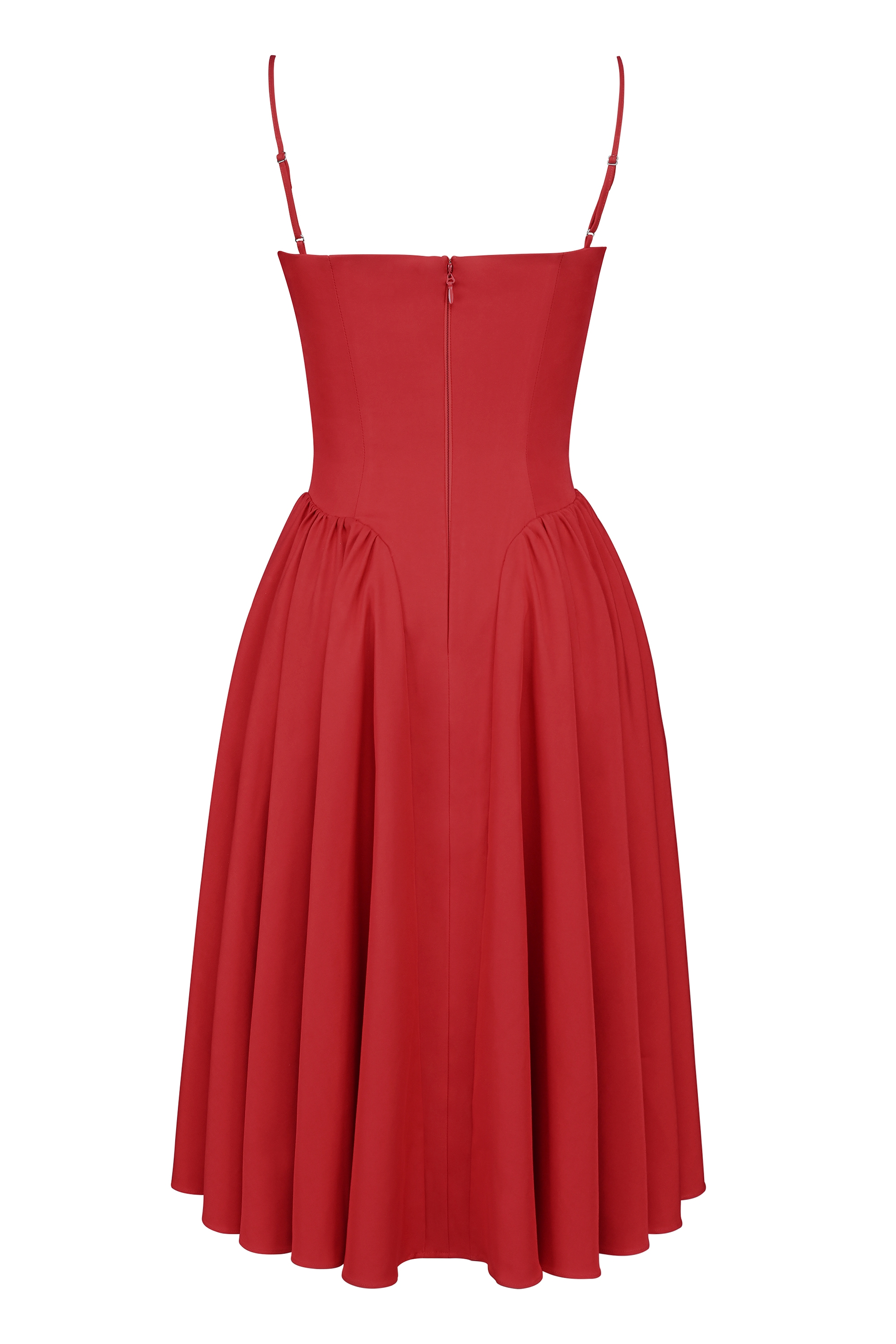 Samaria  Red Gathered Midi Dress — image 13