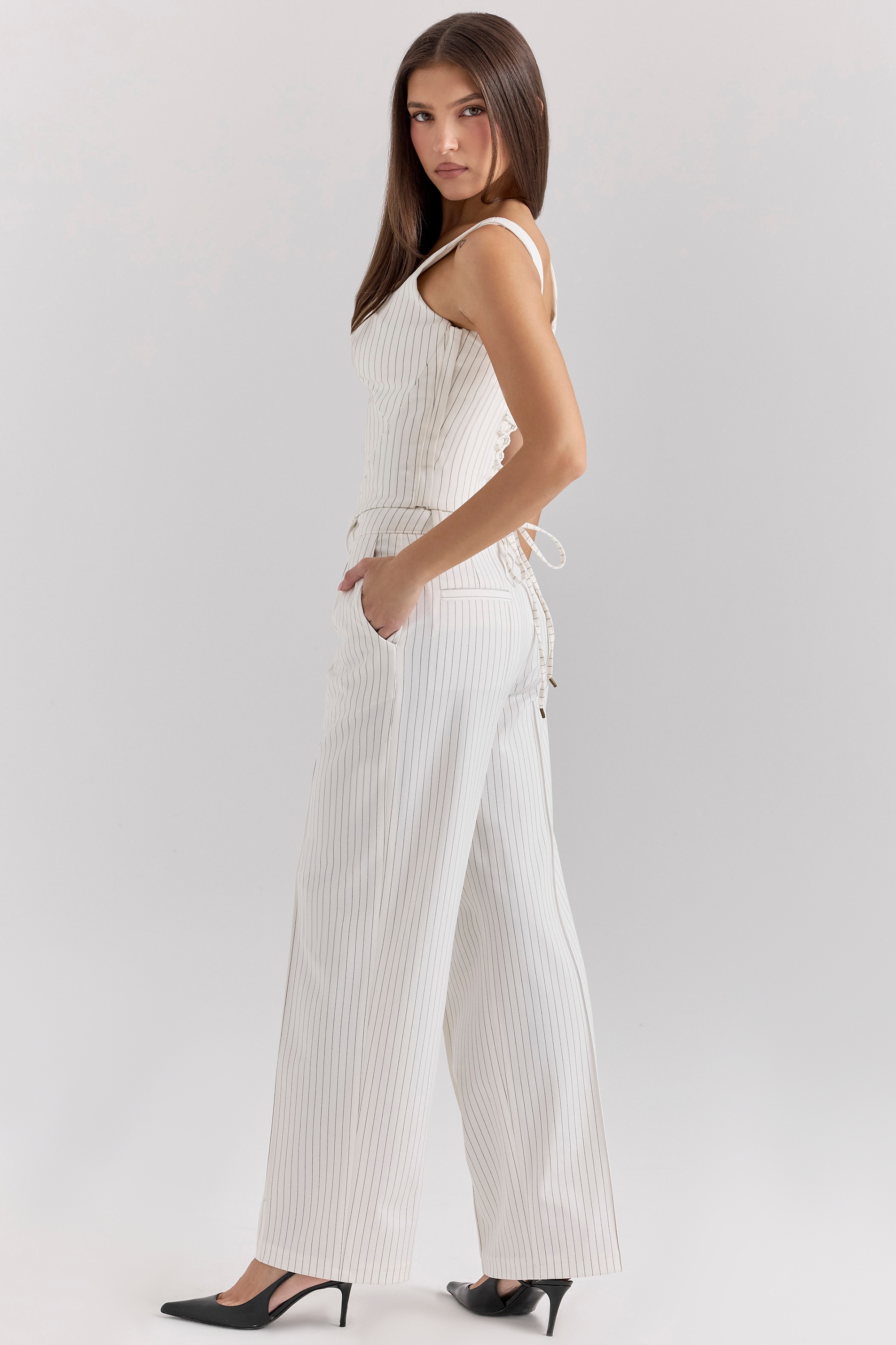 Hayden  White Pinstripe High Waist Tailored Trousers — image 6