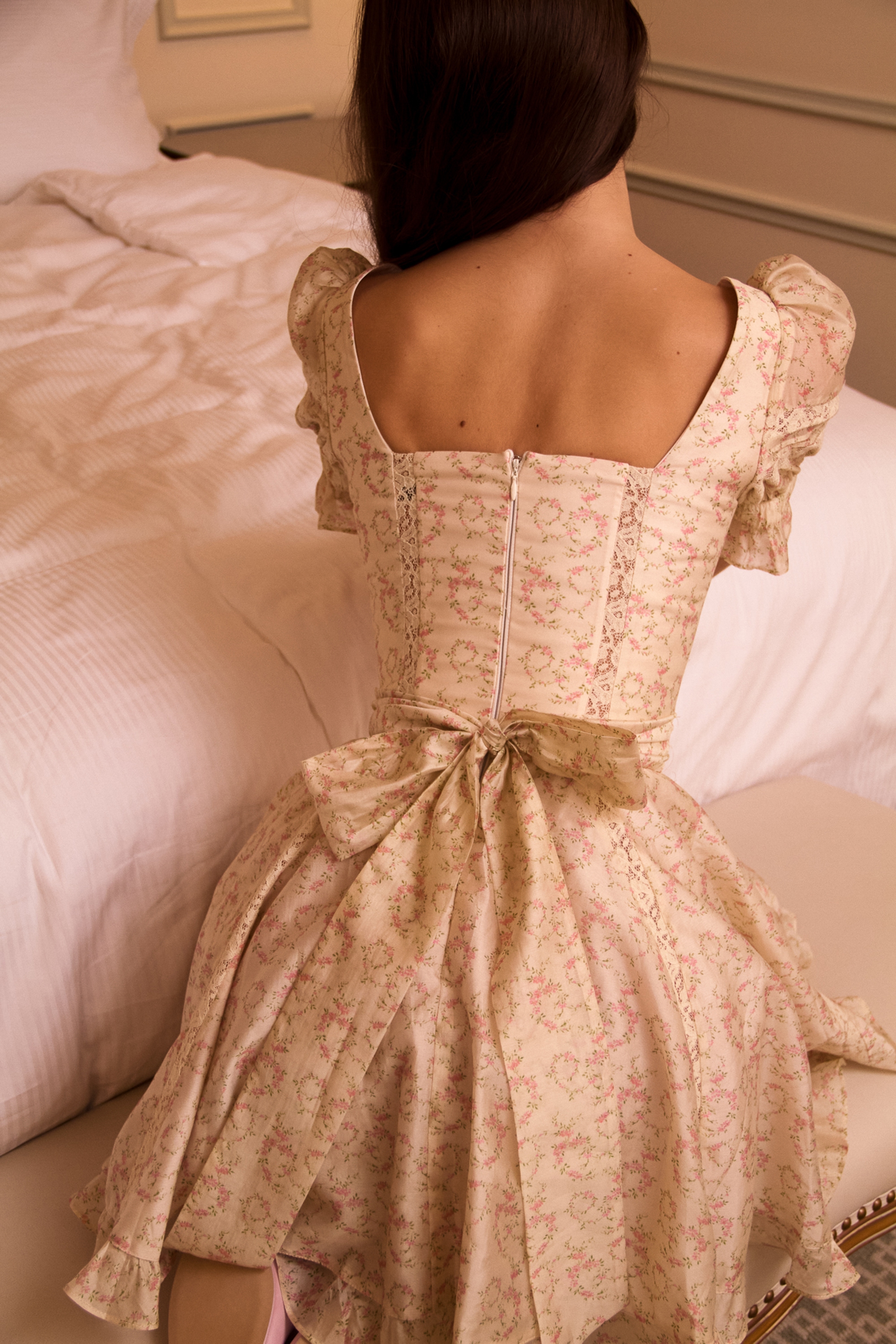 Melita  Cream Floral Print Chiffon Puff Sleeve Mini Dress — image 9