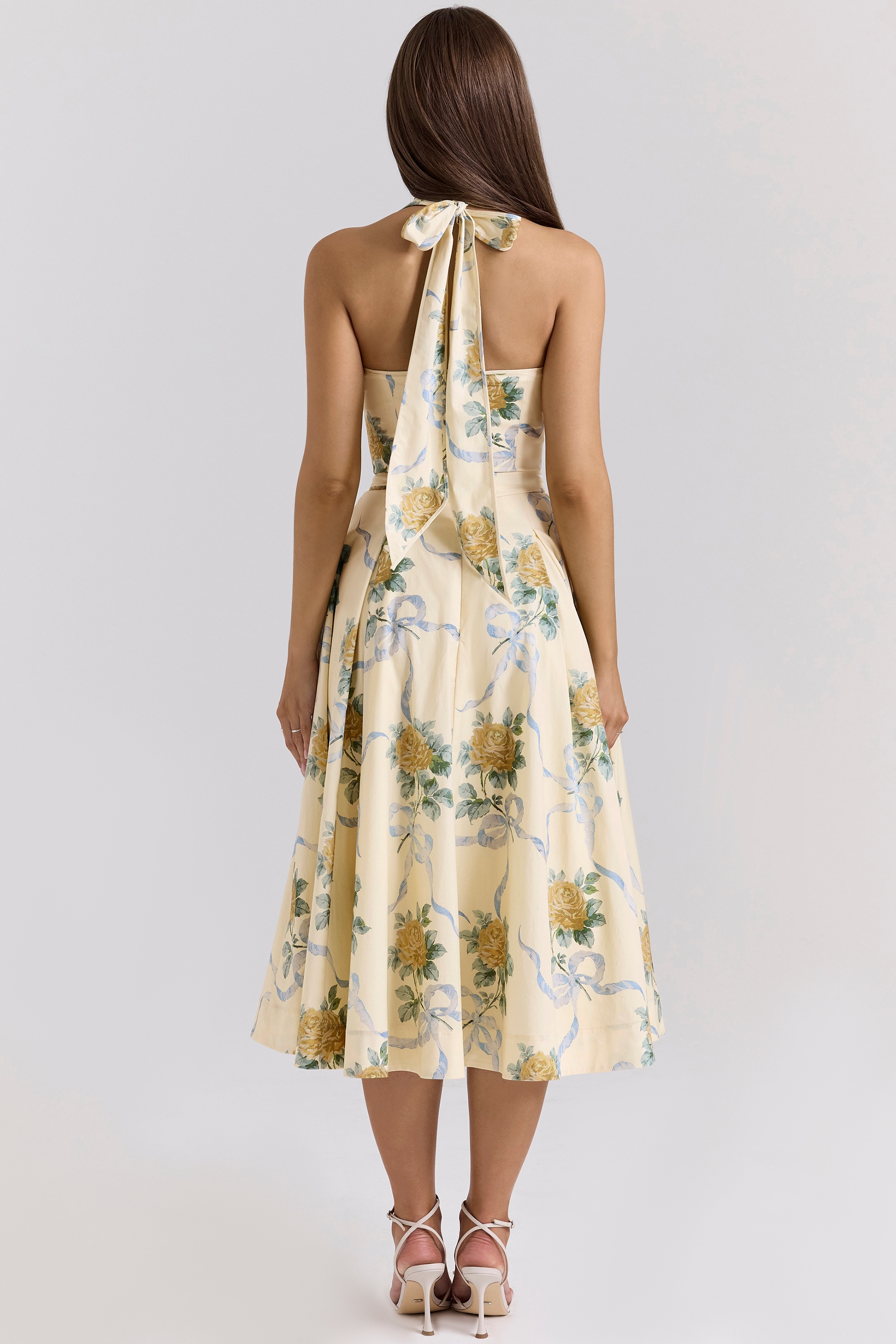 Allena  Lemon Ribbon Stretch Cotton Halter Midi Sundress — image 7