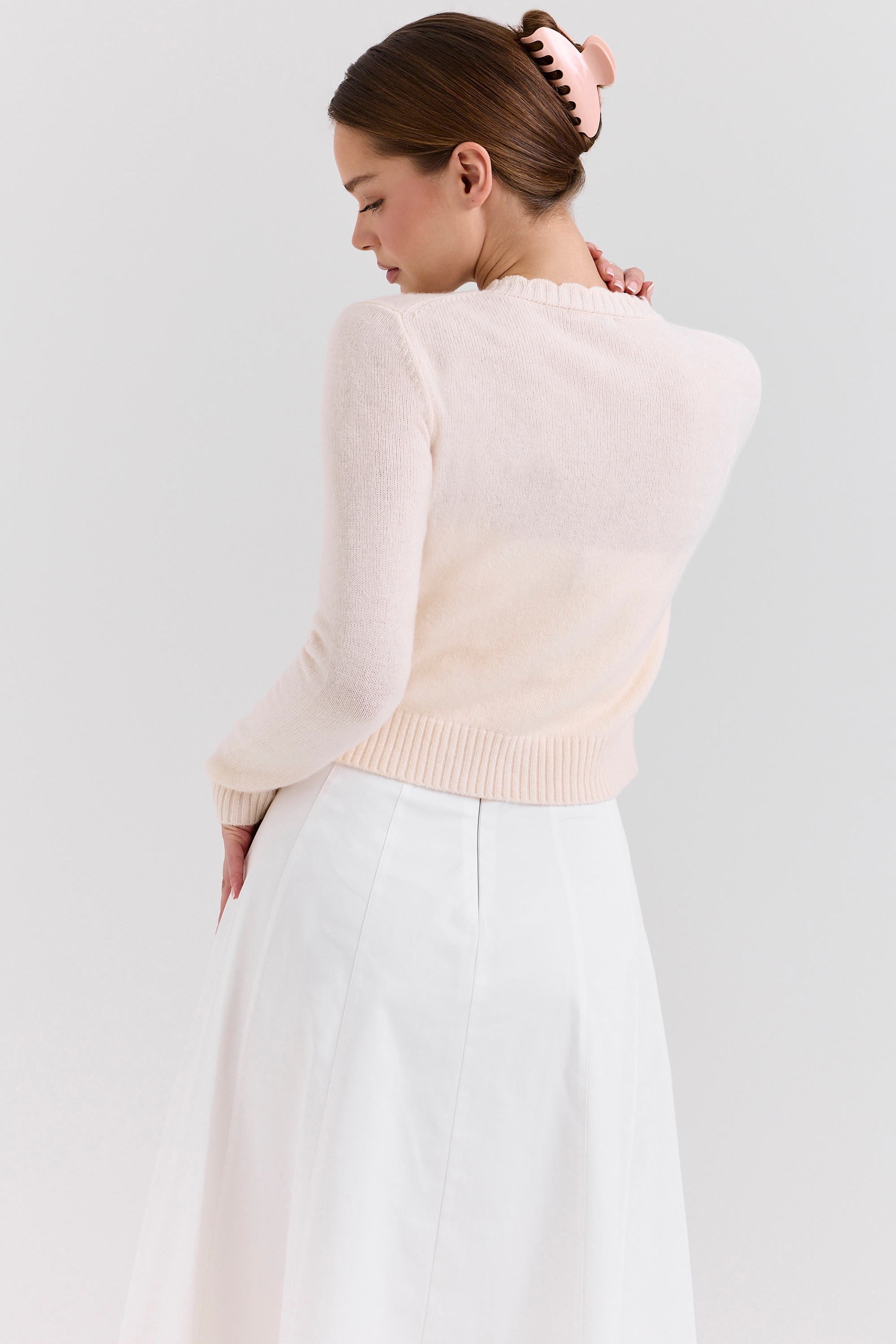 Anjou  Cream Lambswool Rose Embroidered Cardigan — image 6