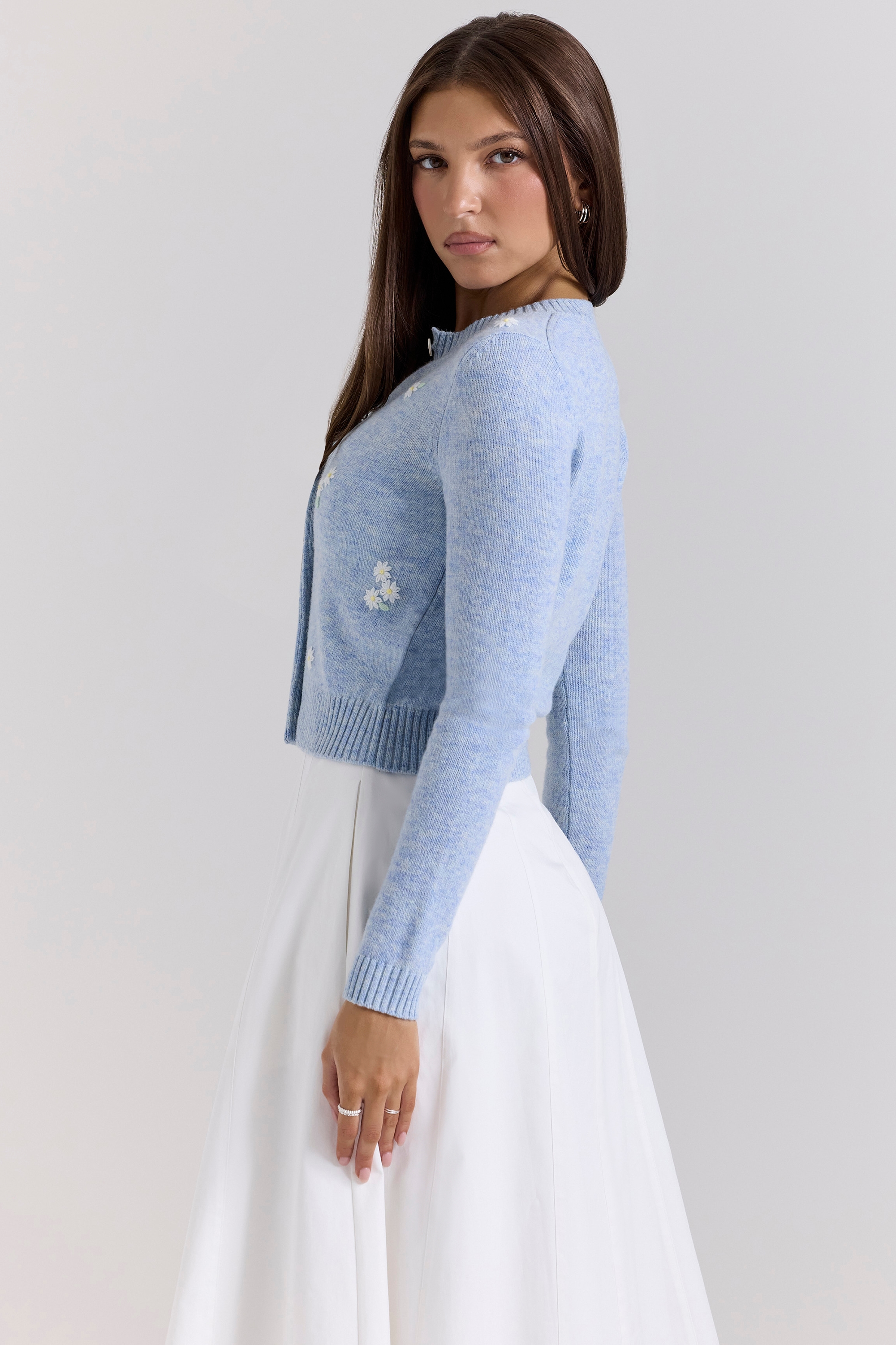 Atheia  Blue Lambswool Floral Embroidered Cardigan — image 5