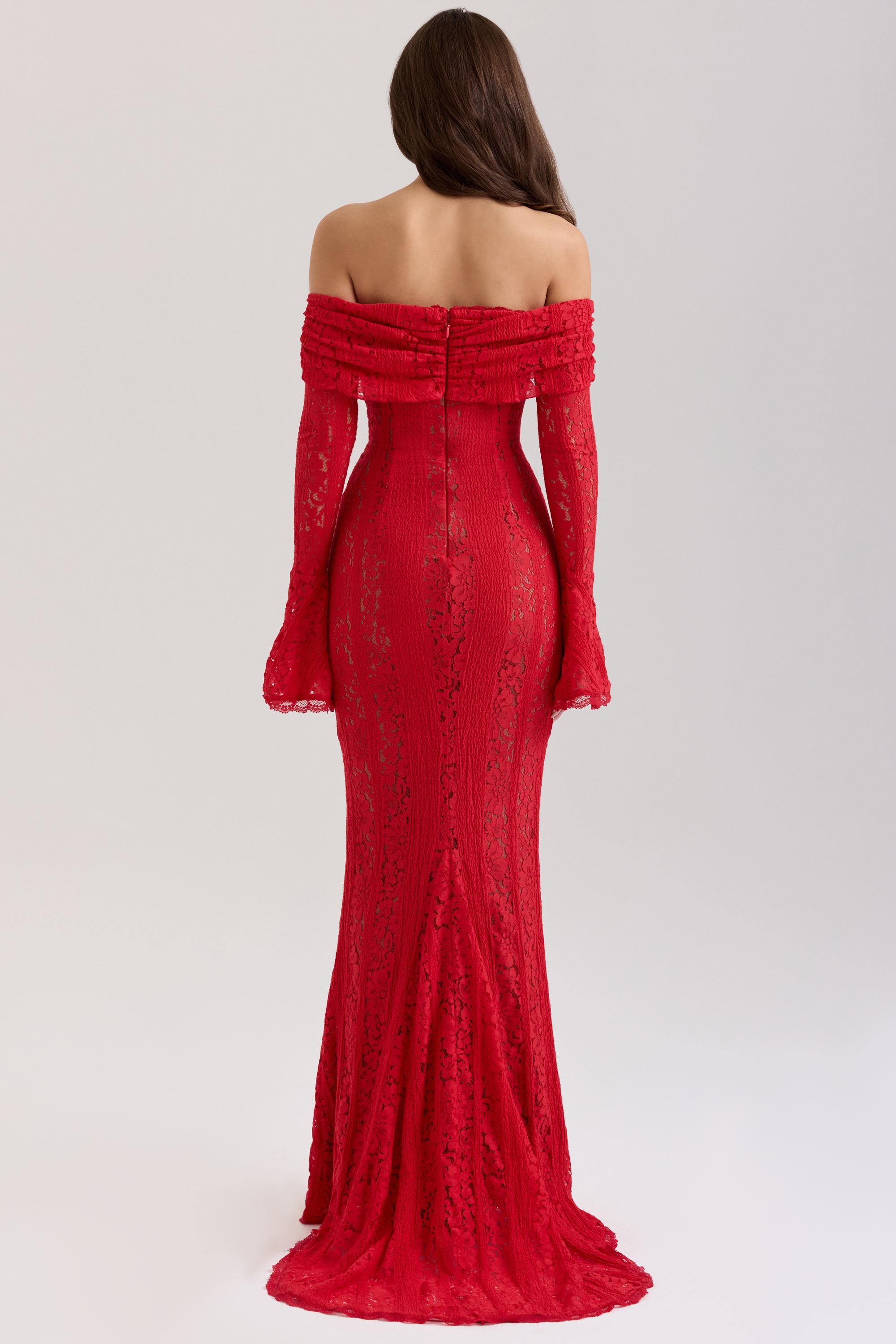Belle  Red Off Shoulder Floral Lace Maxi Dress — image 6
