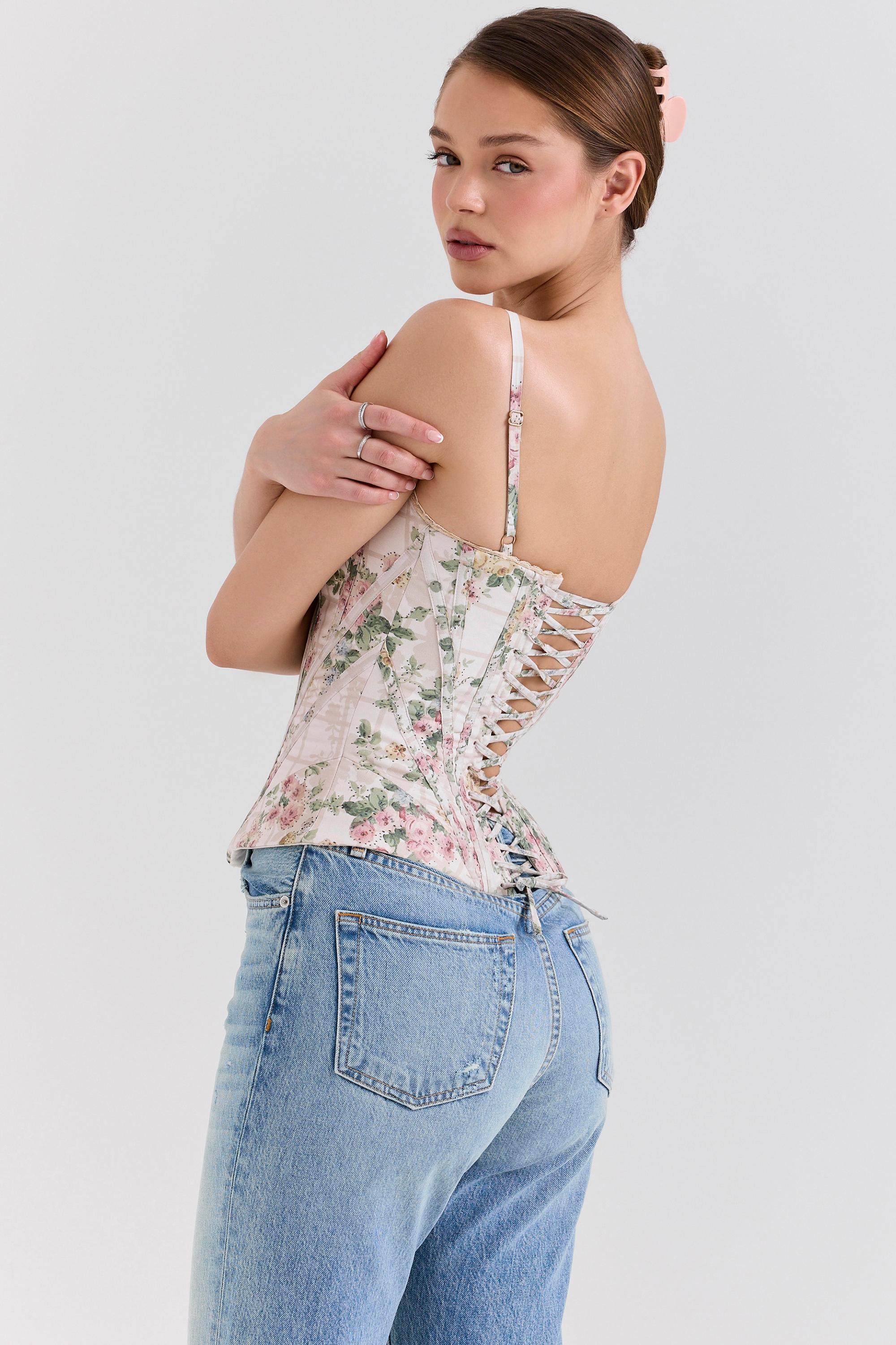 Cadie  Cream Floral Cotton Corset Top — image 5