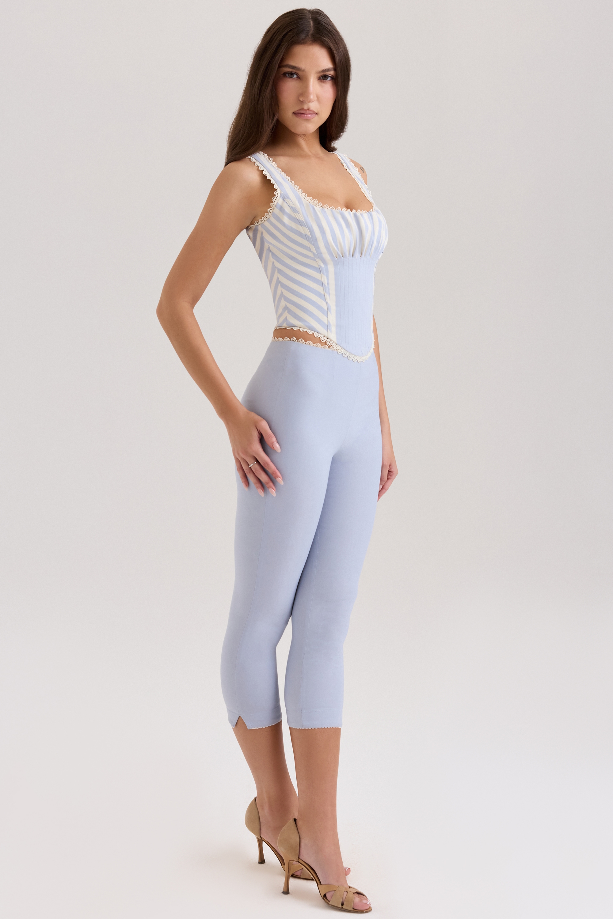 Carella  Blue Stretch Twill Fitted Capri Trousers — image 3