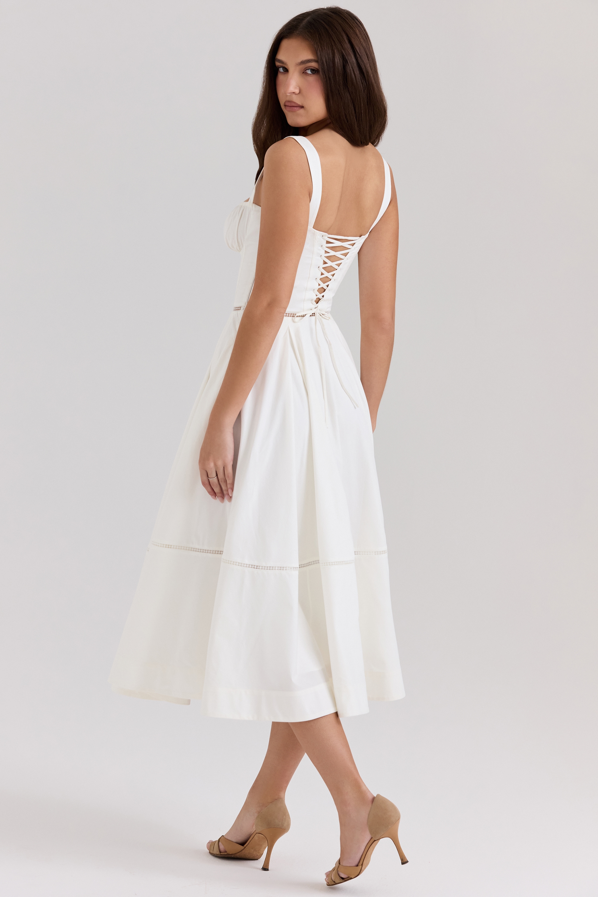 Chiarina  White Cotton Button Front Midi Dress — image 6