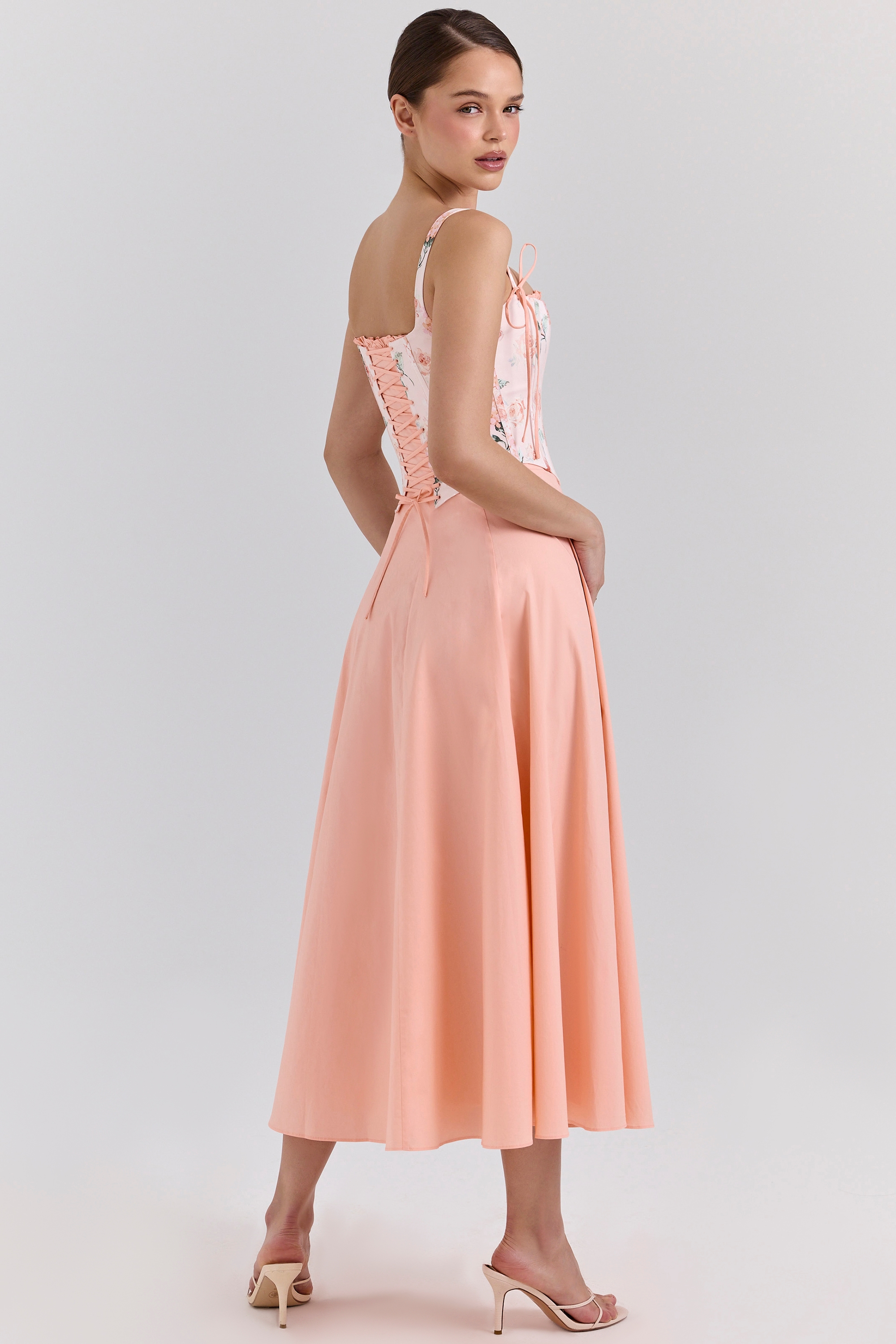 Clarabelle  Peach Cotton Detachable Corset Midi SunDress — image 5