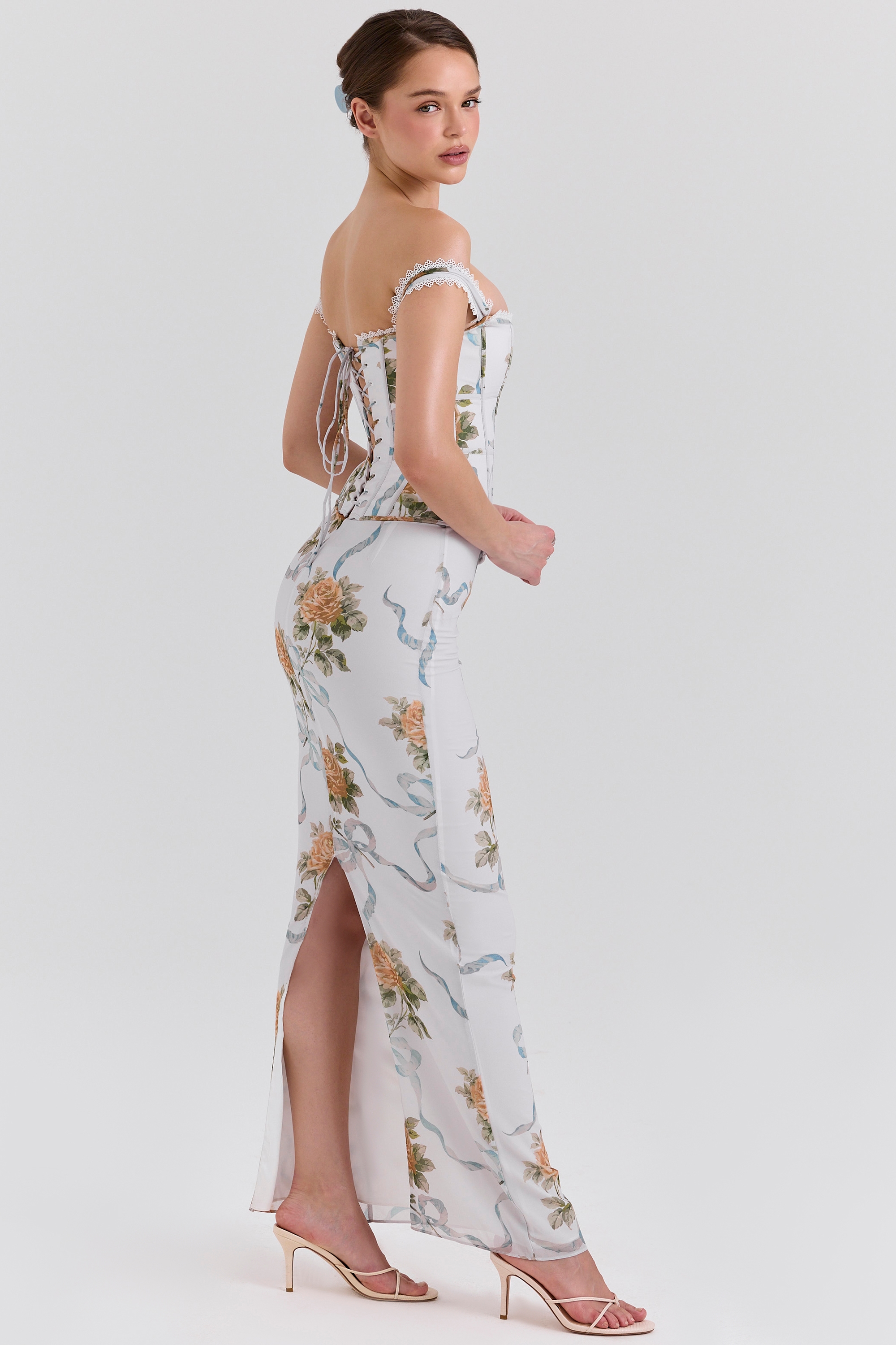 Isis  Soft Blue Vintage Print Corset Maxi Dress — image 6