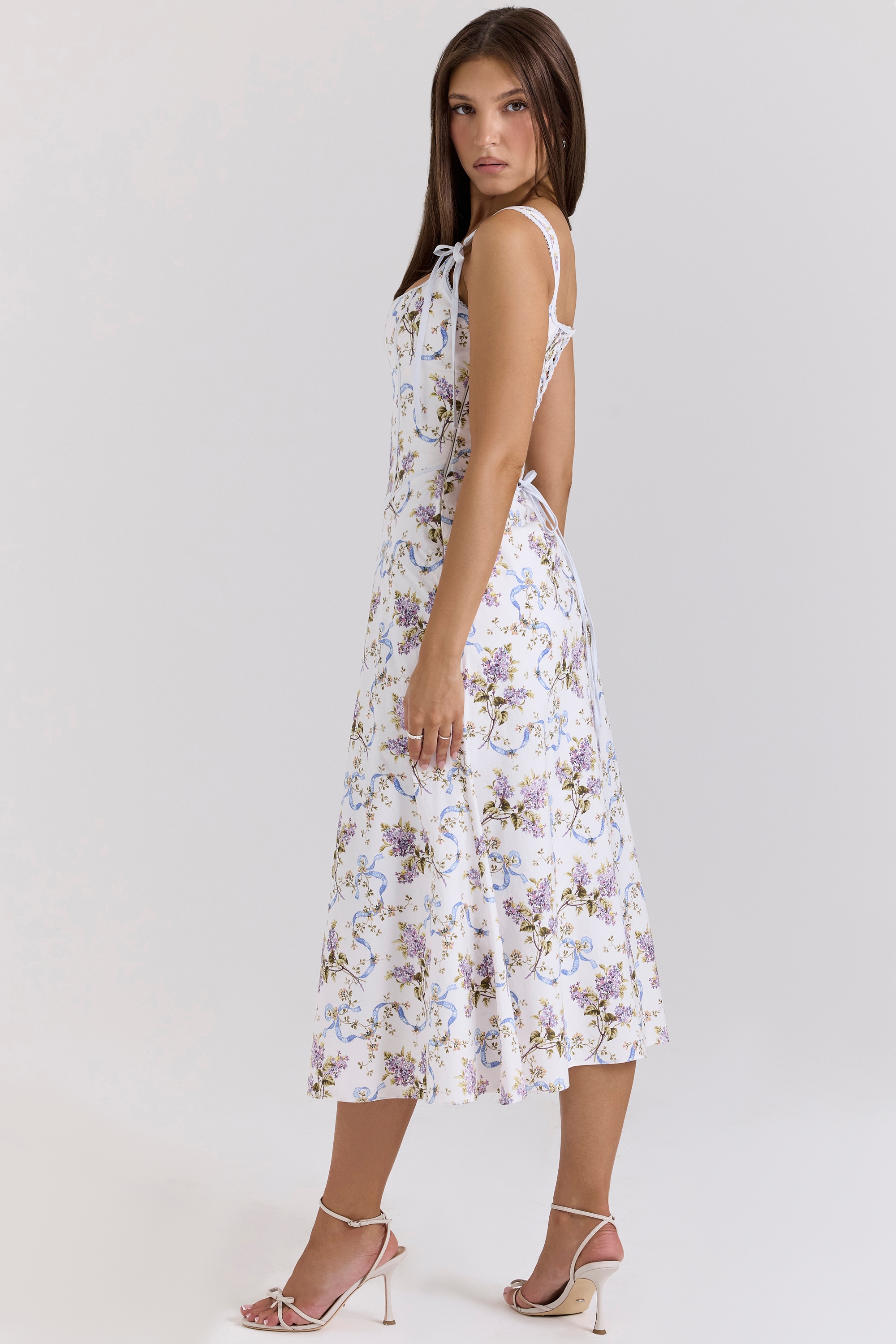 Dionne  Off White Floral Print Cotton Midi Dress — image 6