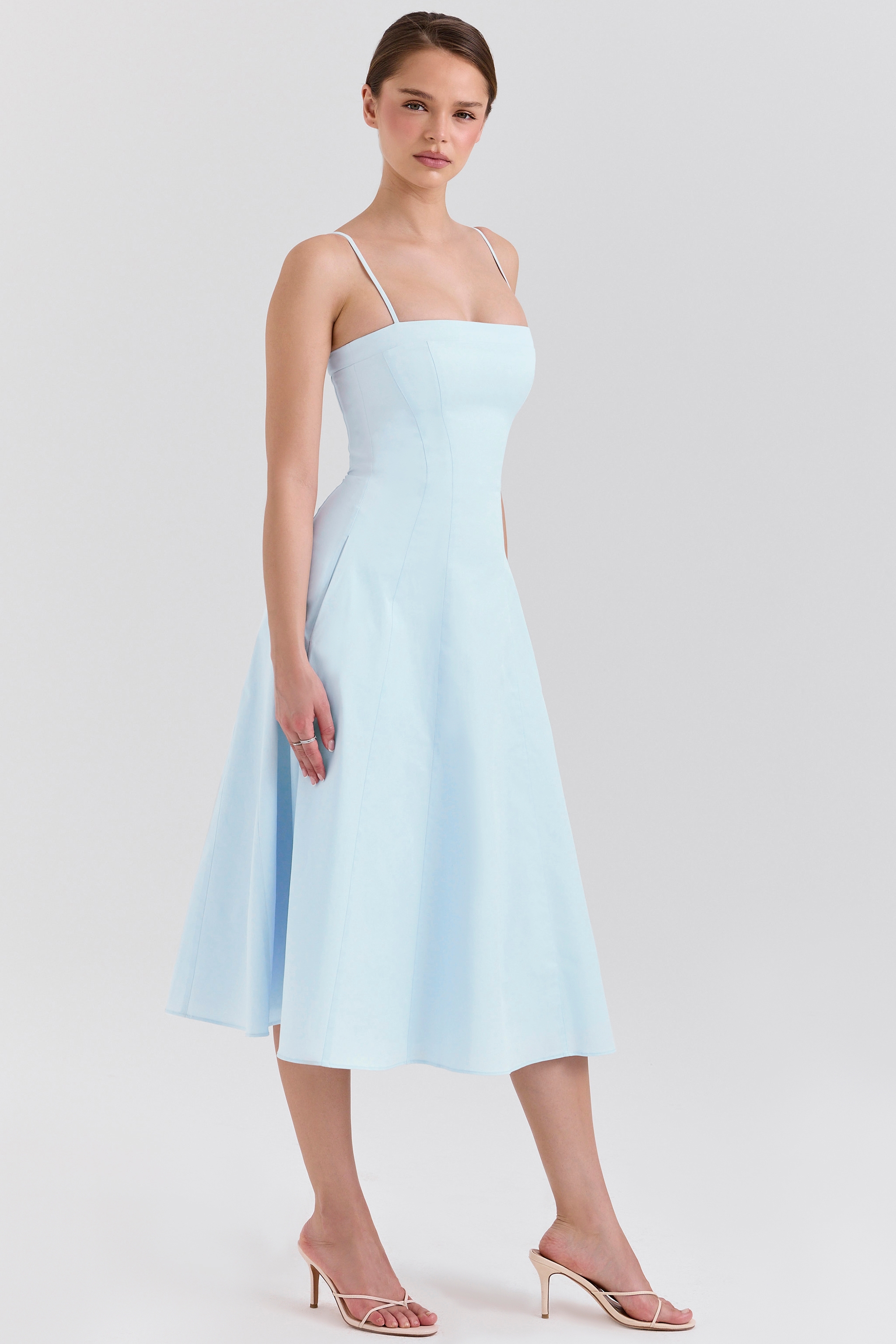 Dolly  Soft Blue Stretch Cotton A-Line Midi Sundress — image 5