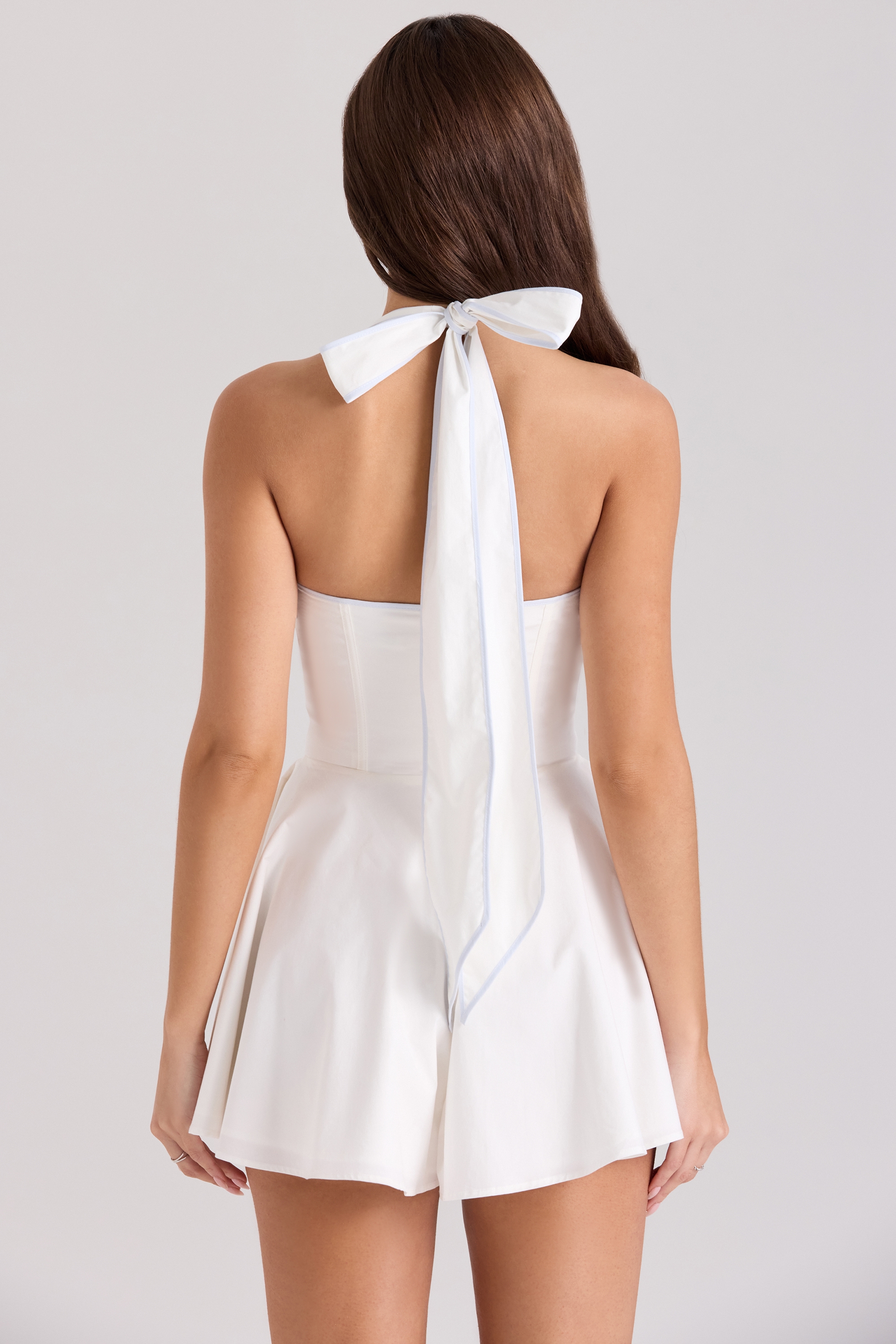 Eleanor  White Cotton Halter Neck Playsuit — image 6