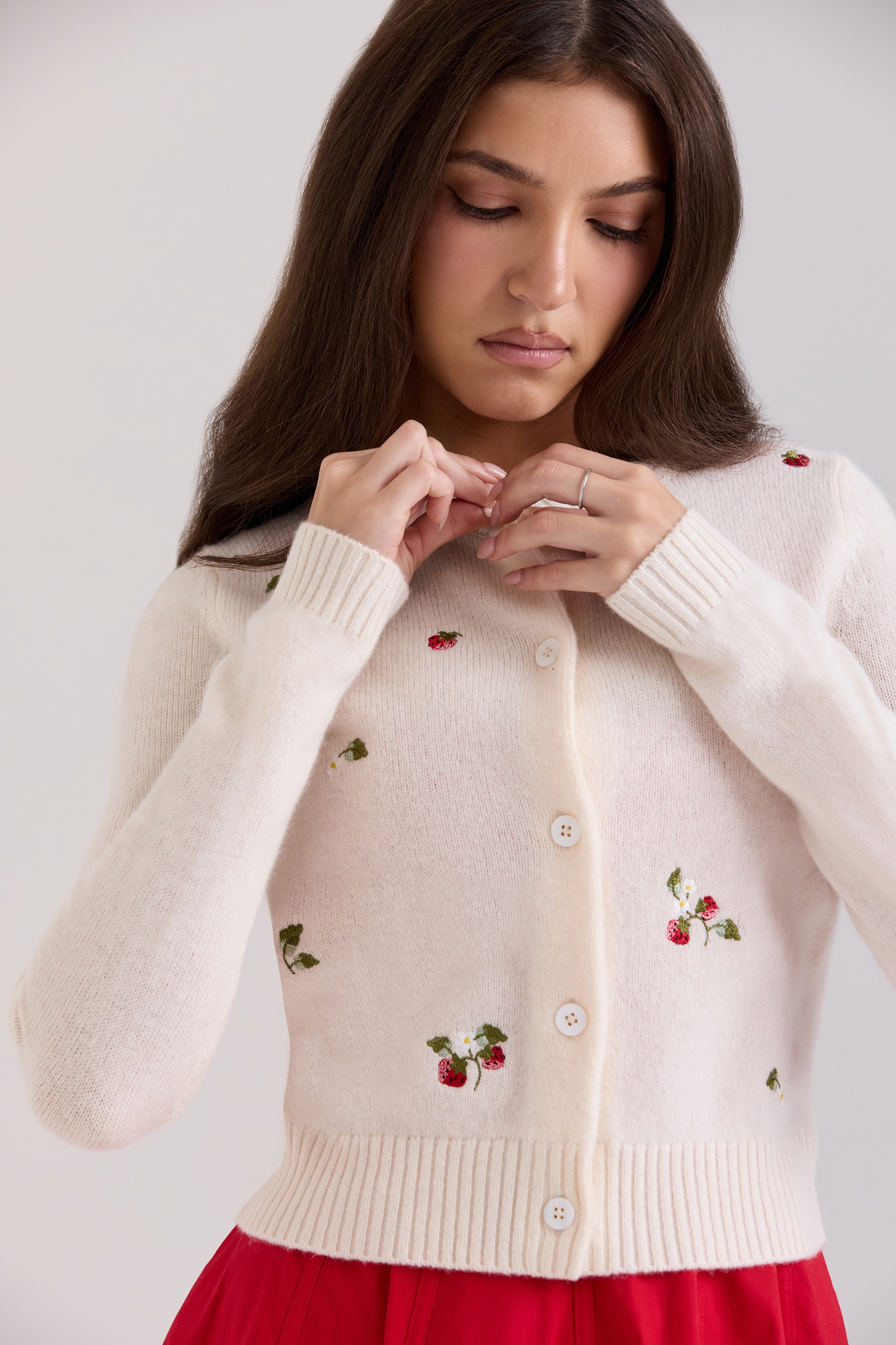 Evelina  Cream Wool Embroidered Cardigan — image 3