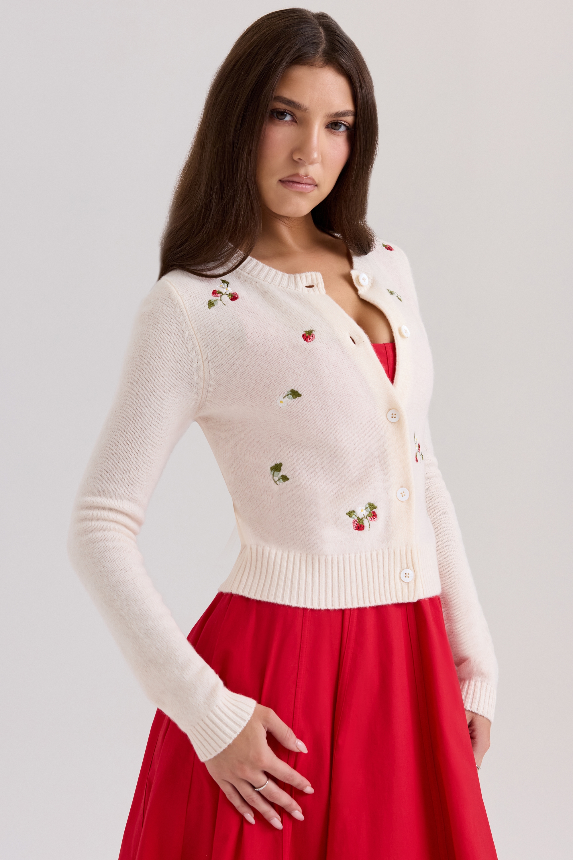 Evelina  Cream Wool Embroidered Cardigan — image 6
