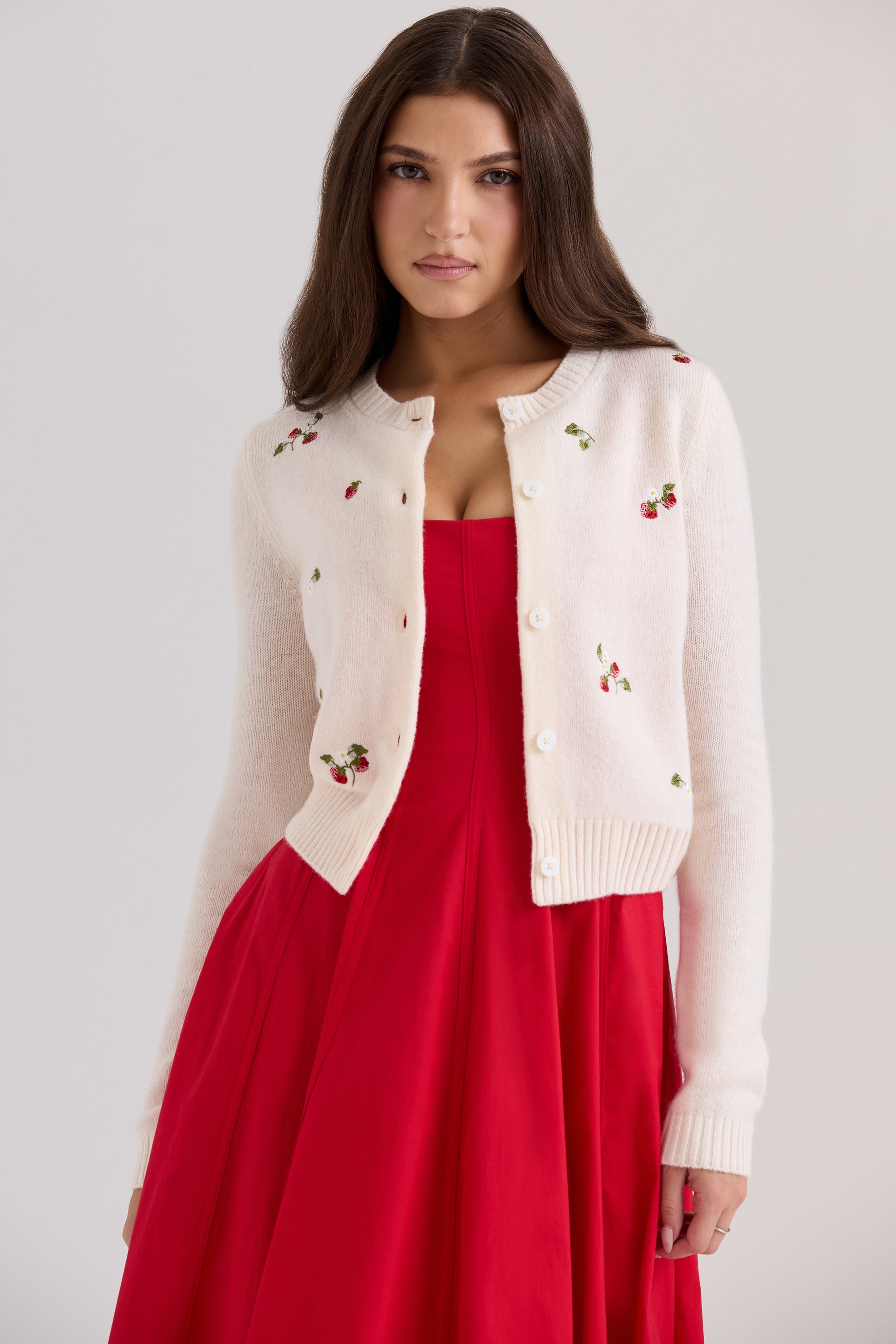 Evelina Cream Wool Embroidered Cardigan